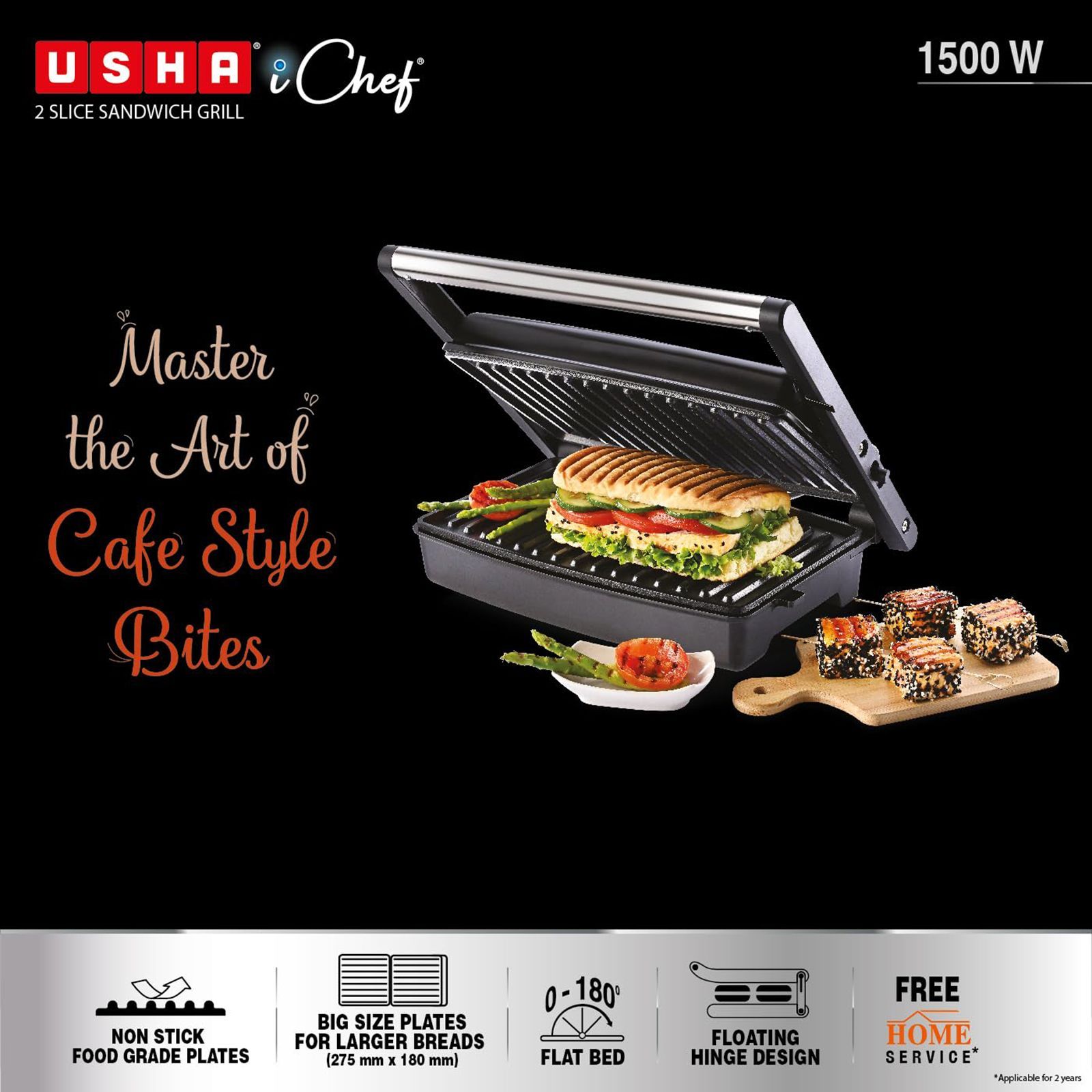 USHA iCHEF 1500W 2 Slice Sandwich Maker with Anti Skid Feet (Stainless Steel)_10