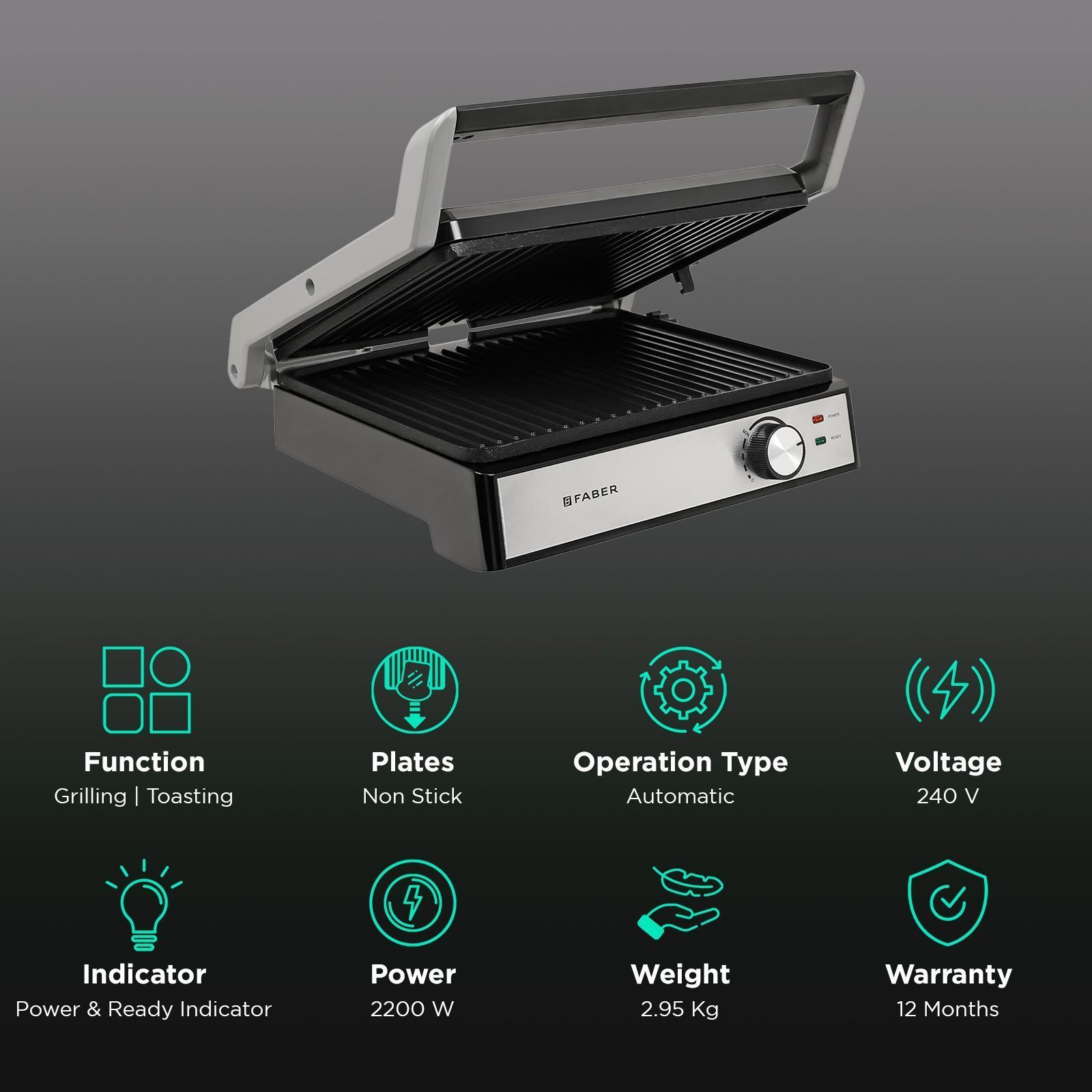 FABER FTG 2200W 3-in-1 Sandwich Maker with Adjustable Floating Lid (Black) FABER FTG 2200W 3-in-1 Sandwich Maker with Adjustable Floating Lid (Black)_3