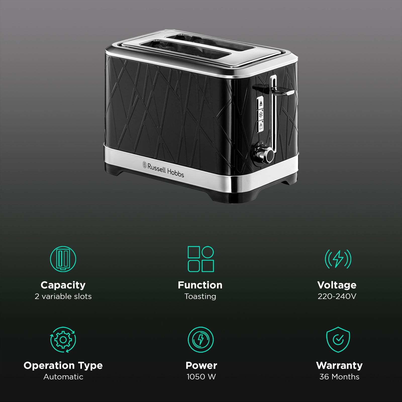 Russell Hobbs Structure 1050W 2 Slice Pop-Up Toaster with 3 Temperature Settings (Black) Russell Hobbs Structure 1050W 2 Slice Pop-Up Toaster with 3 Temperature Settings (Black)_3