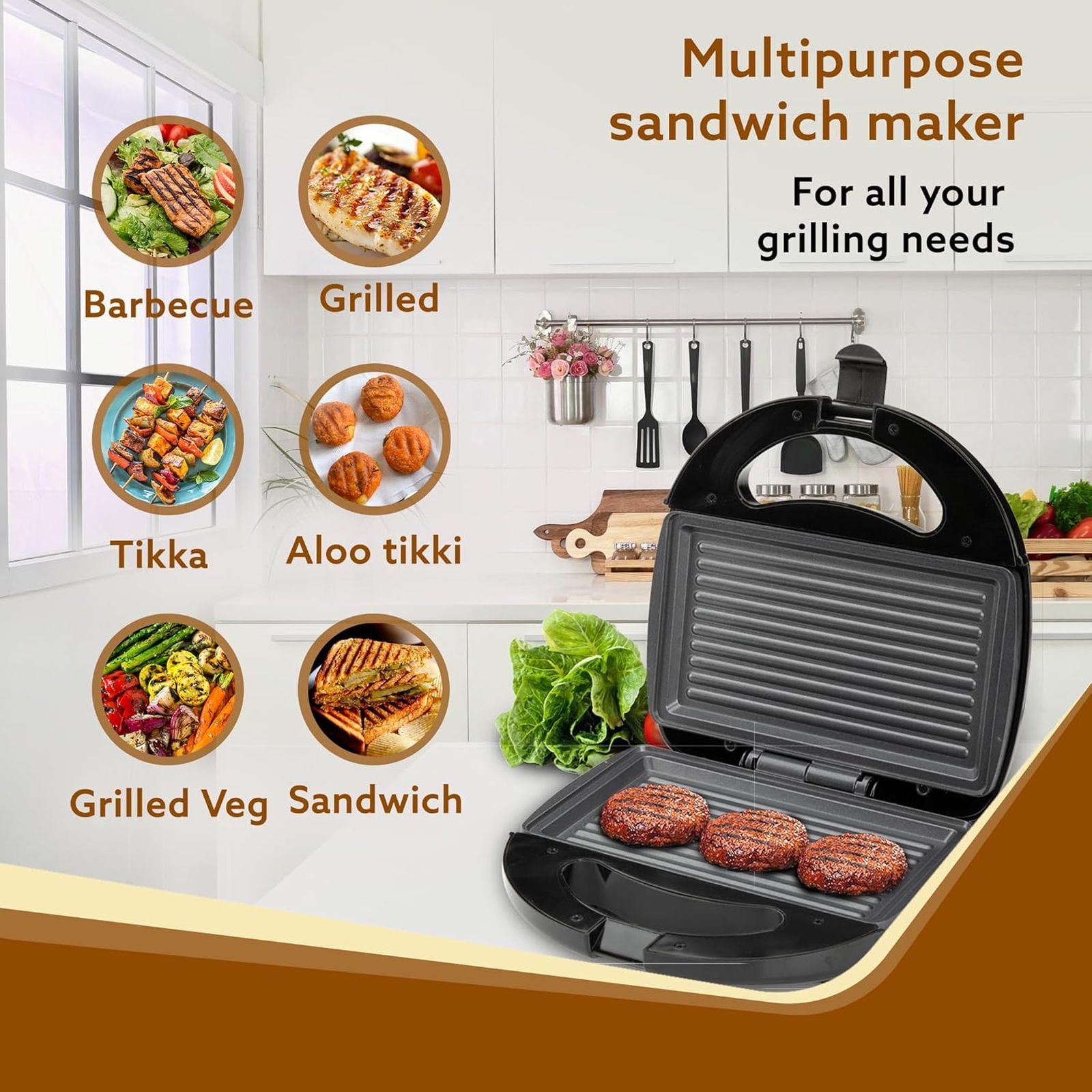 AGARO Elite 750W 2-in-1 Slice Sandwich Maker with Automatic Thermostat (Black)_6