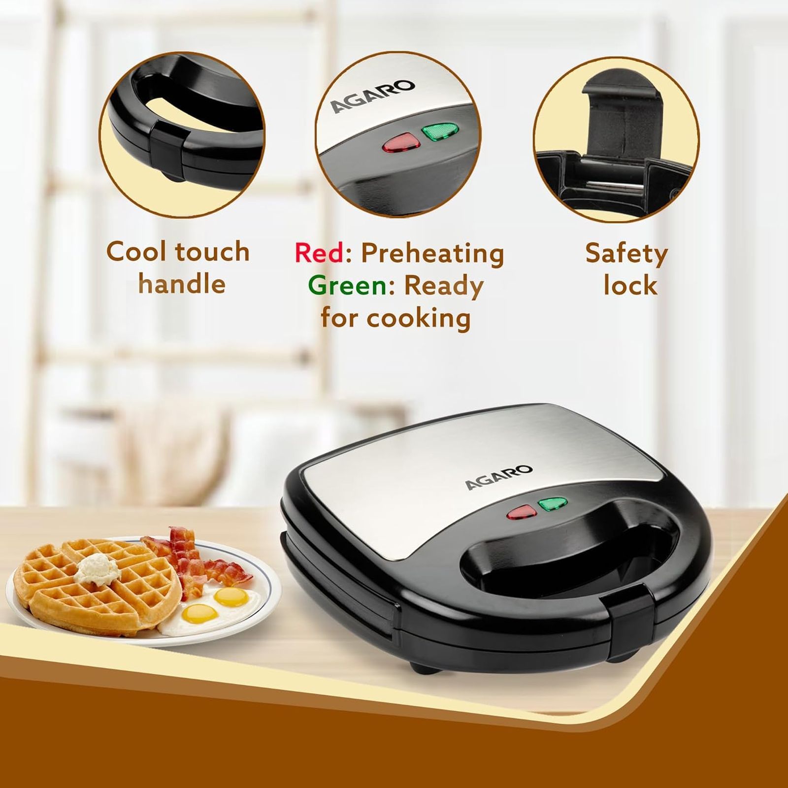 AGARO Elite 750W 2-in-1 Slice Sandwich Maker with Automatic Thermostat (Black)_7
