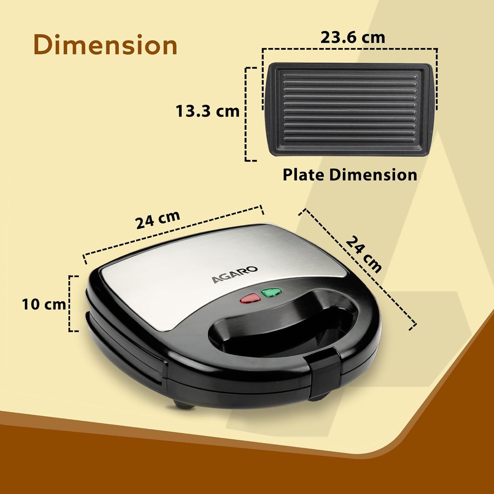 AGARO Elite 750W 2-in-1 Slice Sandwich Maker with Automatic Thermostat (Black)_8