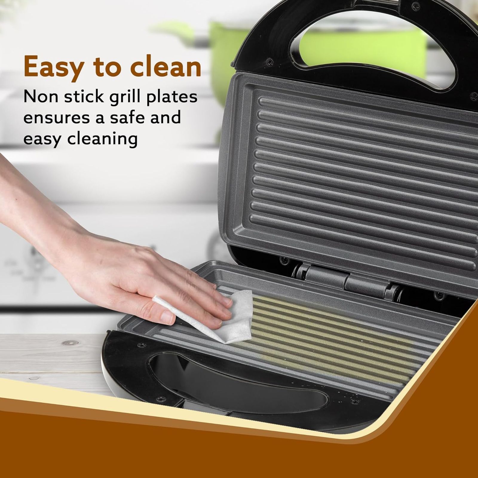 AGARO Elite 750W 2-in-1 Slice Sandwich Maker with Automatic Thermostat (Black)_4