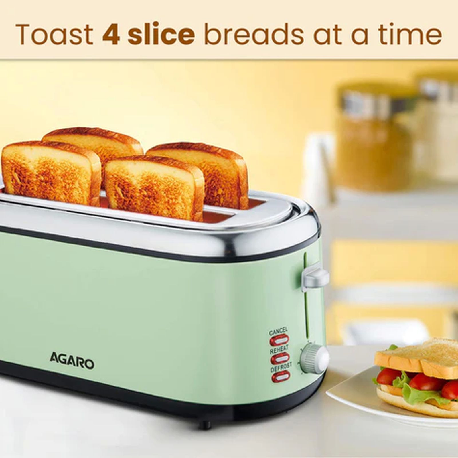 AGARO Royal 1450W 4 Slice Pop-Up Toaster with 7 Level Browning Controls (Green)_7