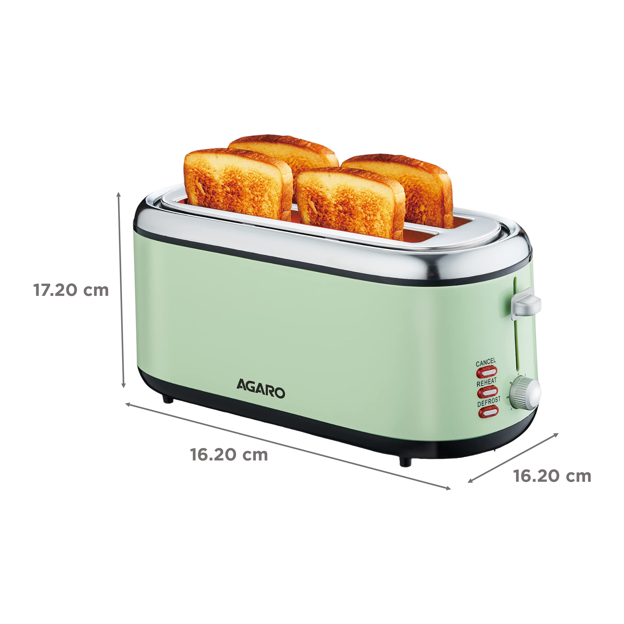AGARO Royal 1450W 4 Slice Pop-Up Toaster with 7 Level Browning Controls (Green)_2