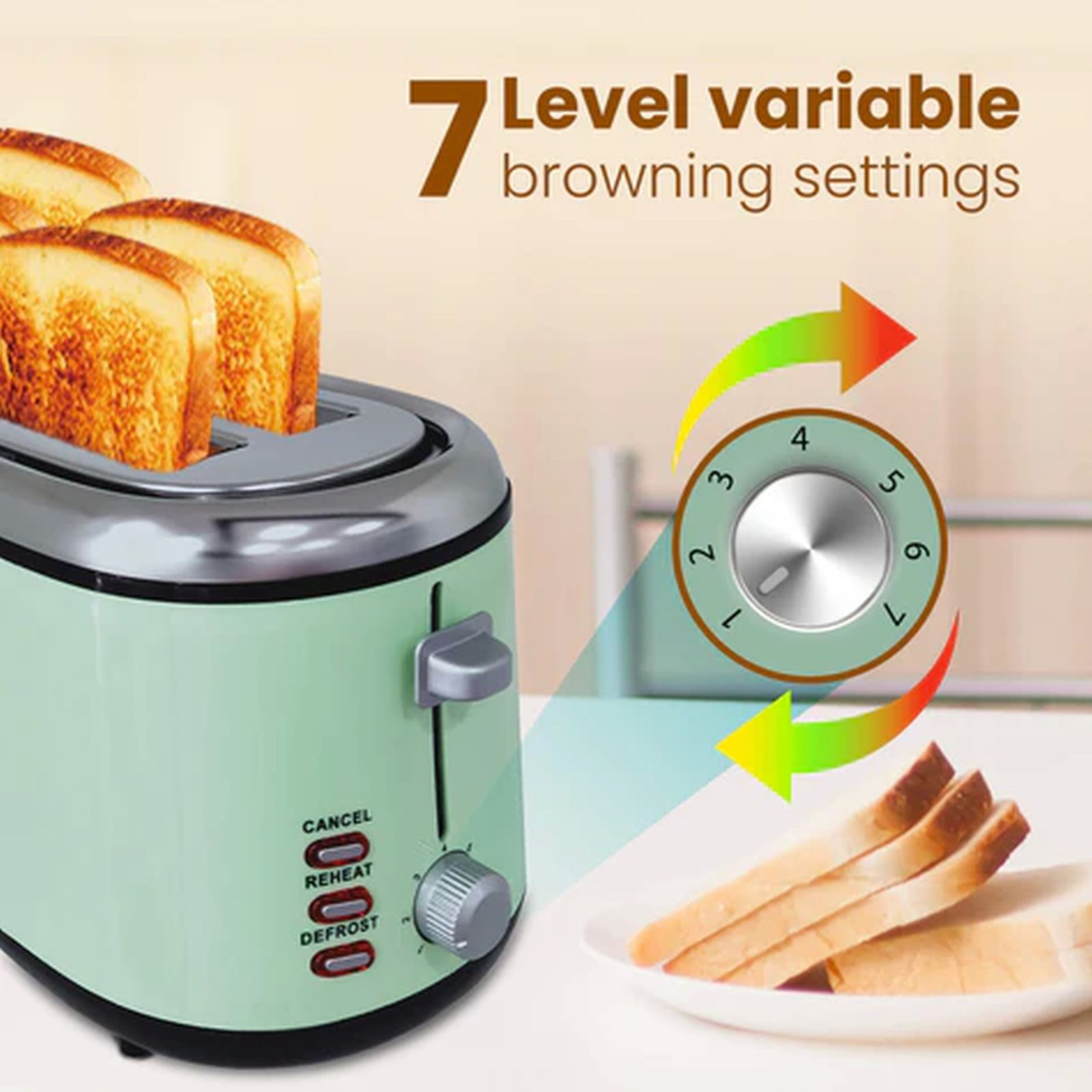 AGARO Royal 1450W 4 Slice Pop-Up Toaster with 7 Level Browning Controls (Green)_4