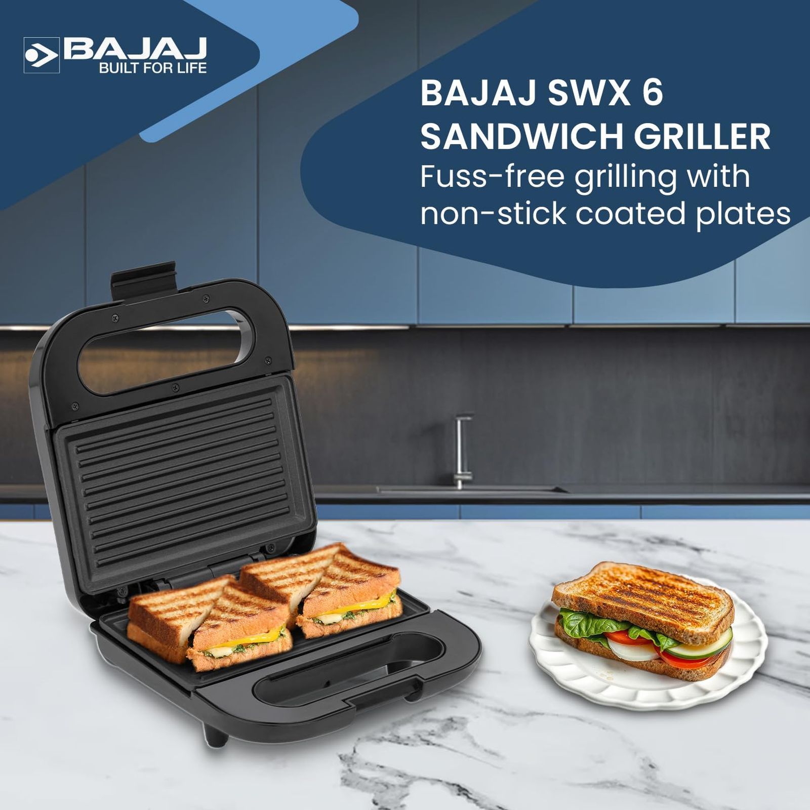 BAJAJ SWX 6 800W 2 Slice Sandwich Maker with Non Stick Coating Plates (Black) BAJAJ SWX 6 800W 2 Slice Sandwich Maker with Non Stick Coating Plates (Black)_7