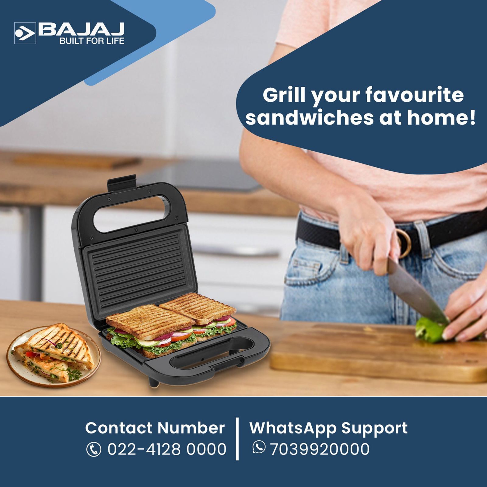 BAJAJ SWX 6 800W 2 Slice Sandwich Maker with Non Stick Coating Plates (Black) BAJAJ SWX 6 800W 2 Slice Sandwich Maker with Non Stick Coating Plates (Black)_8