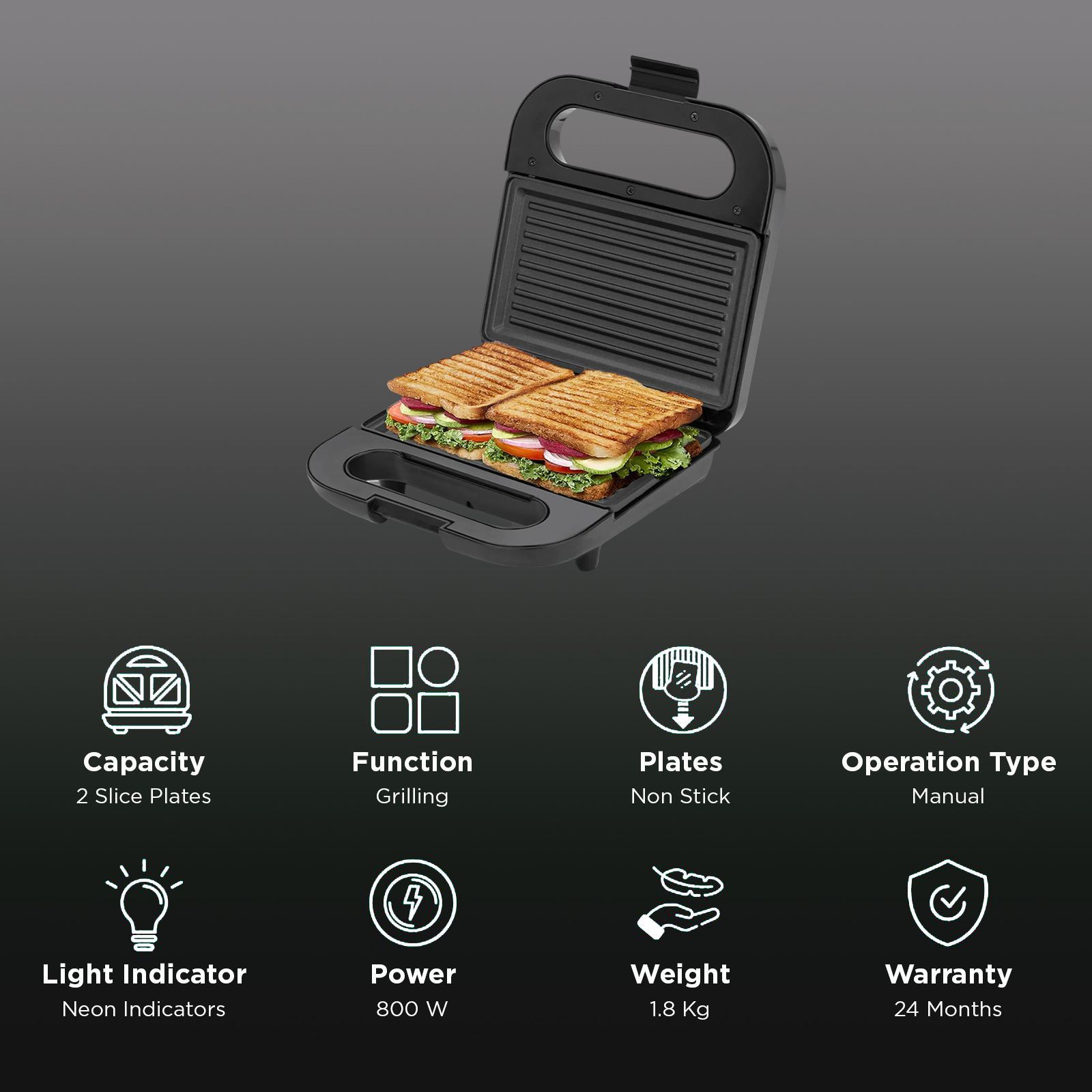 BAJAJ SWX 6 800W 2 Slice Sandwich Maker with Non Stick Coating Plates (Black) BAJAJ SWX 6 800W 2 Slice Sandwich Maker with Non Stick Coating Plates (Black)_3