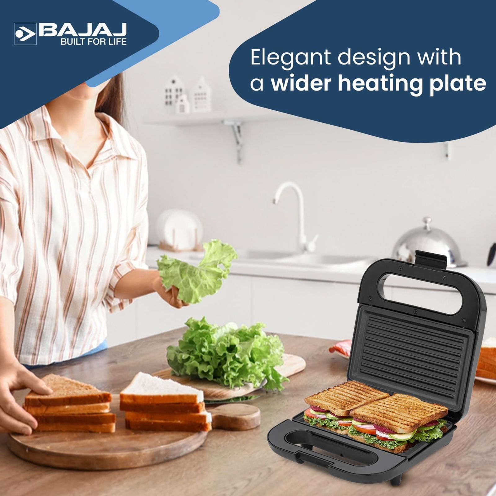 BAJAJ SWX 6 800W 2 Slice Sandwich Maker with Non Stick Coating Plates (Black) BAJAJ SWX 6 800W 2 Slice Sandwich Maker with Non Stick Coating Plates (Black)_4
