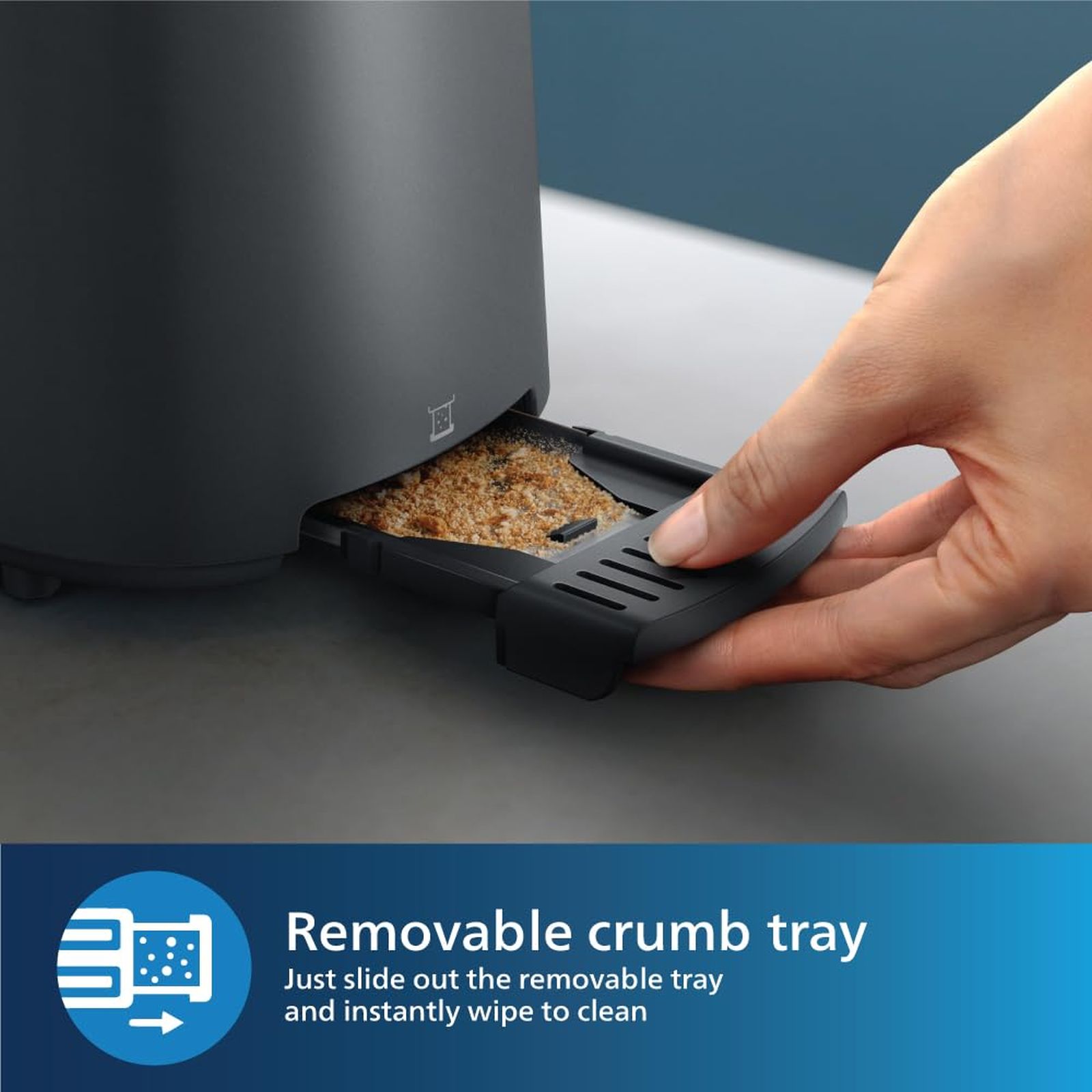 PHILIPS Essentials Collection 1000 Series 650W 2 Slice Pop-Up Toaster with 6 Level Browning Controls (Charcoal Grey) PHILIPS Essentials Collection 1000 Series 650W 2 Slice Pop-Up Toaster with 6 Level Browning Controls (Charcoal Grey)_7