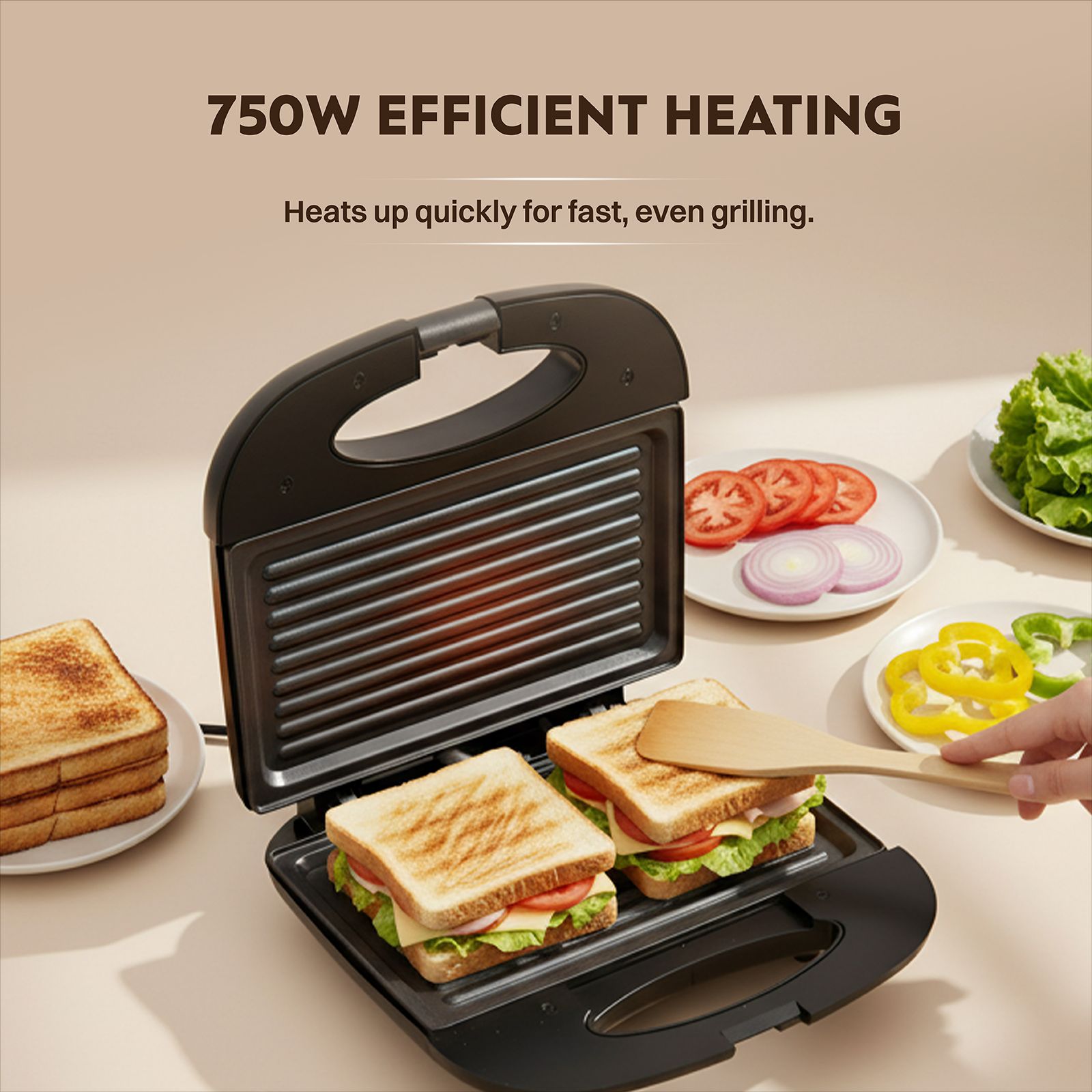 Croma 750W 2 Slice Sandwich Maker with Thermostatically Controlled Heating Element (Black)_4