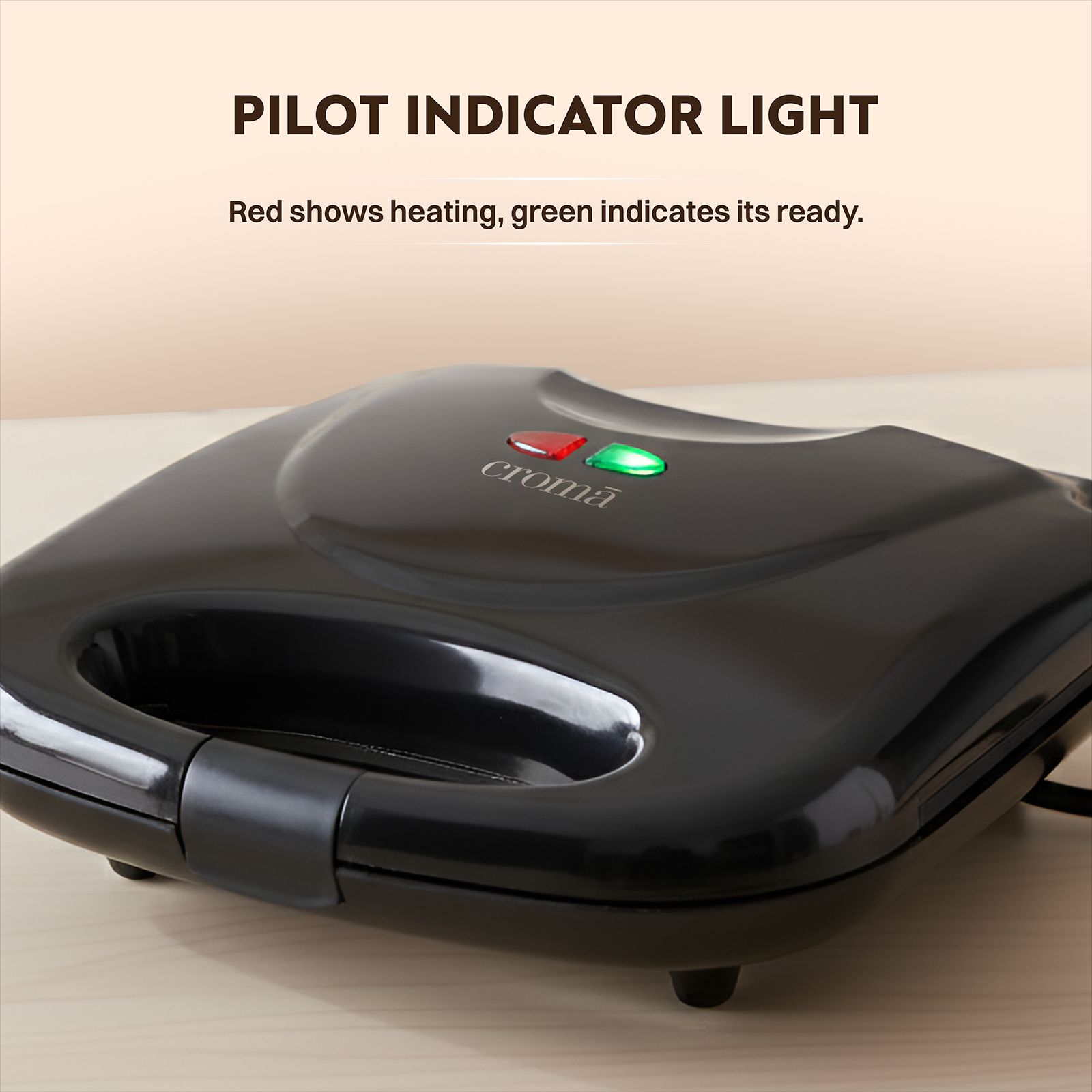 Croma 750W 2 Slice Sandwich Maker with Thermostatically Controlled Heating Element (Black)_7