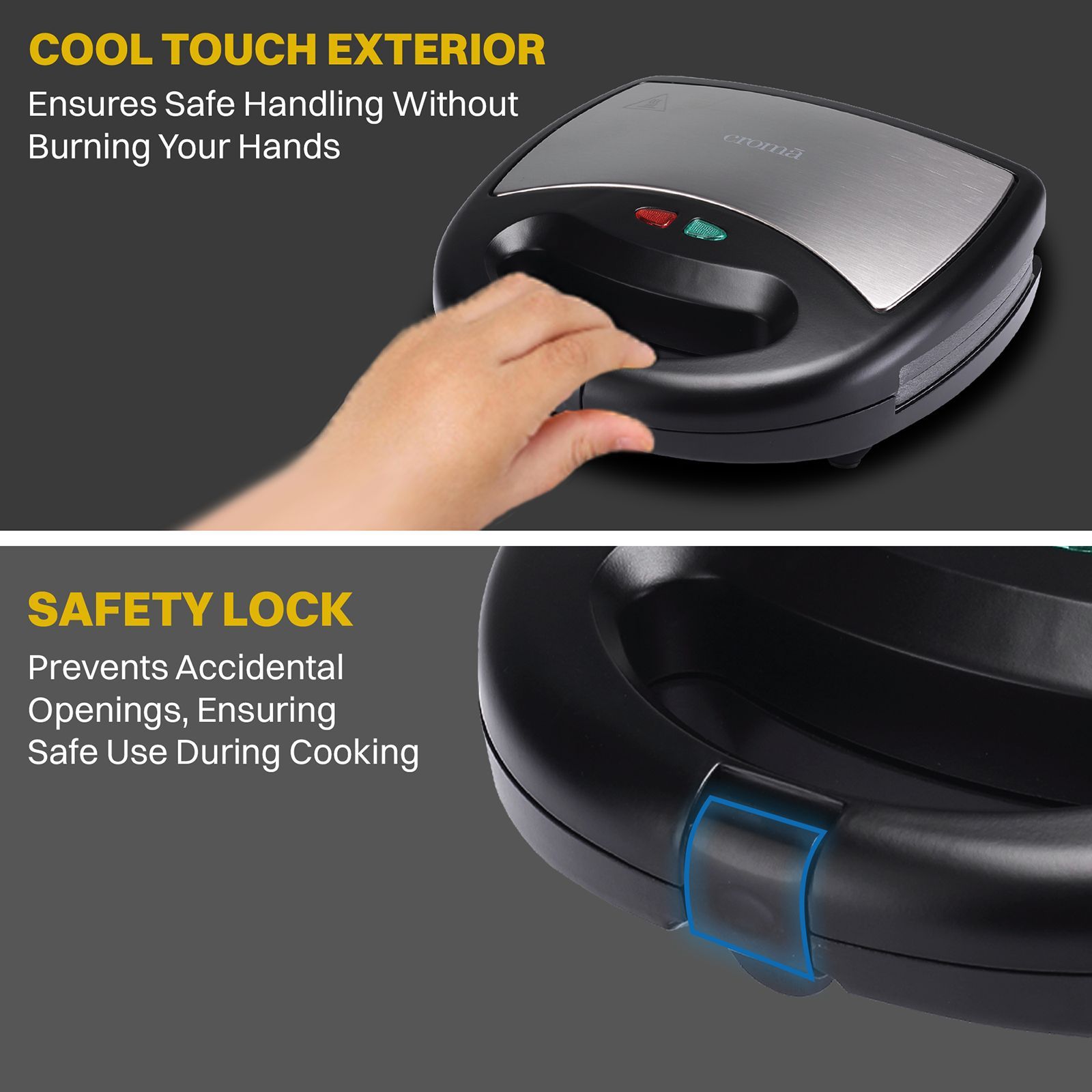 Croma AK6203 800W 2 Slice 3-in-1 Sandwich Maker with Automatic Operation (Black)_8