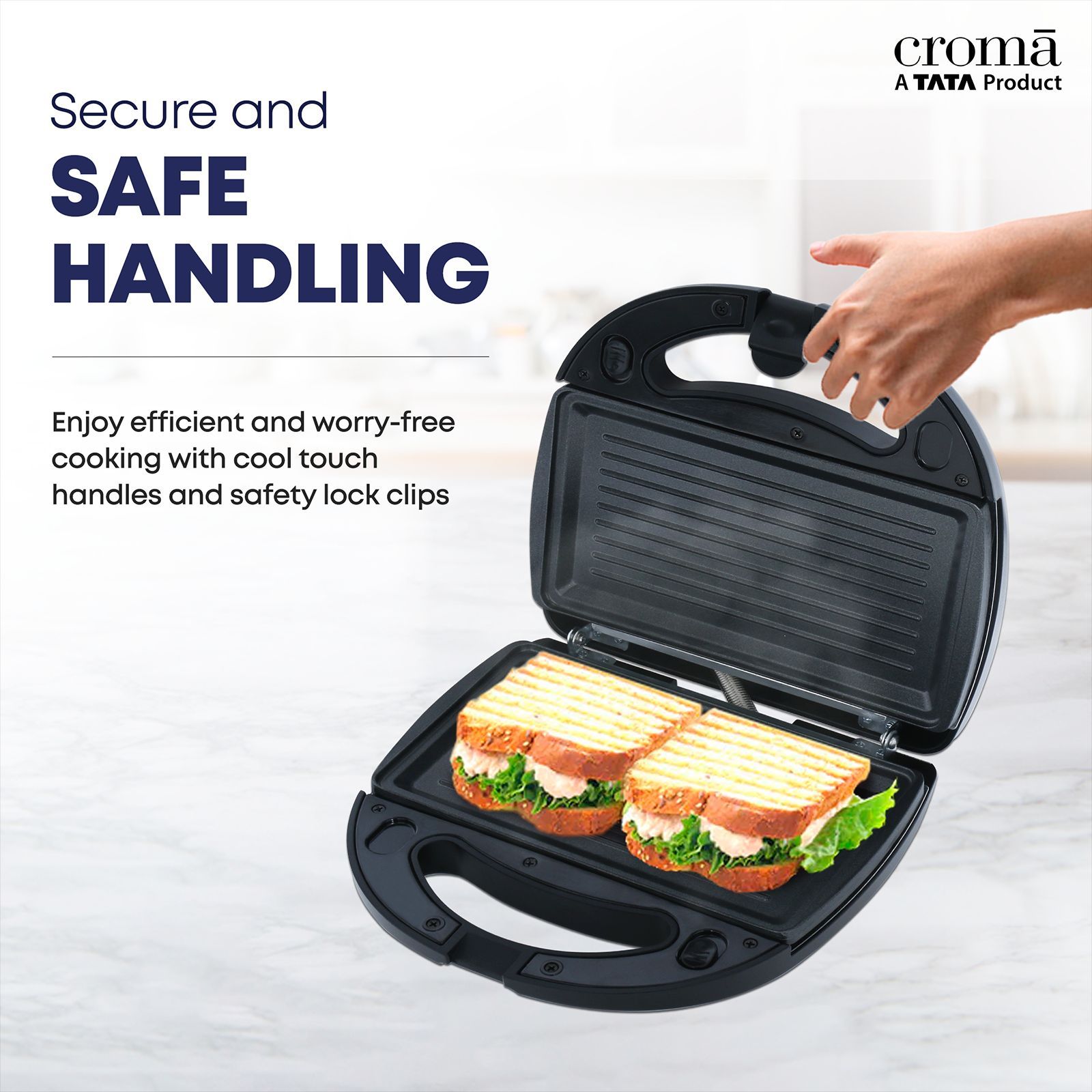 Croma AK6202 750W 2 Slice Sandwich Maker with Cool Touch Handle (Black) Croma AK6202 750W 2 Slice Sandwich Maker with Cool Touch Handle (Black)_6