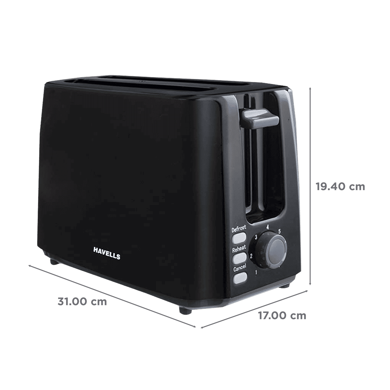HAVELLS Crisp Plus 750W 2 Slice Pop-Up Toaster with 7 Temperature Settings (Black)_2