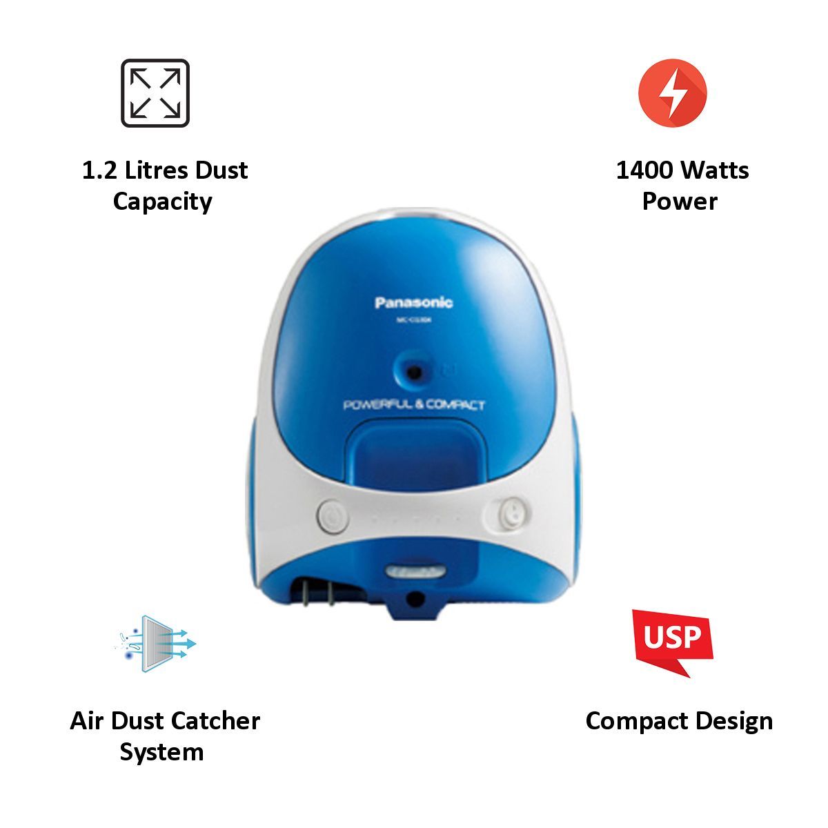 Panasonic 1400 Watts Dry Vacuum Cleaner (1.2 Litres Tank, MC-CG304, Blue)_3