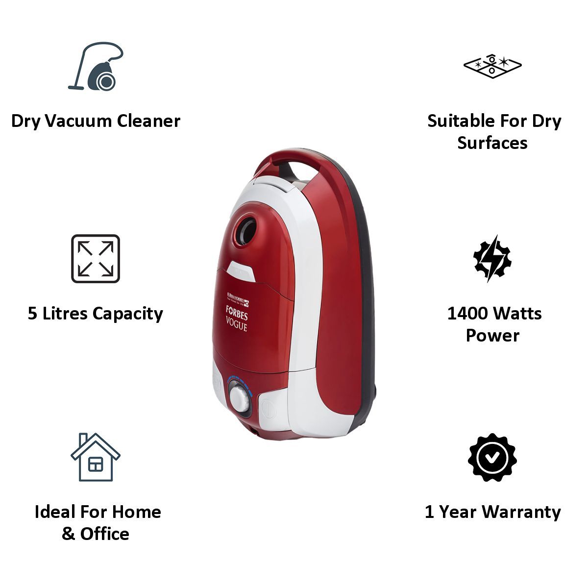 EUREKA FORBES Vogue 1400W Dry Vacuum Cleaner with Blower Functions (Super Silent Operation, Red & Silver)_7