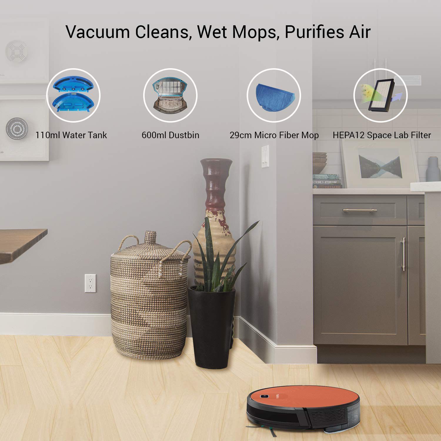 MILAGROW 24 Watts Robotic Vacuum Cleaner (0.6 Litres Tank, Red Hawk-21, Red)_8