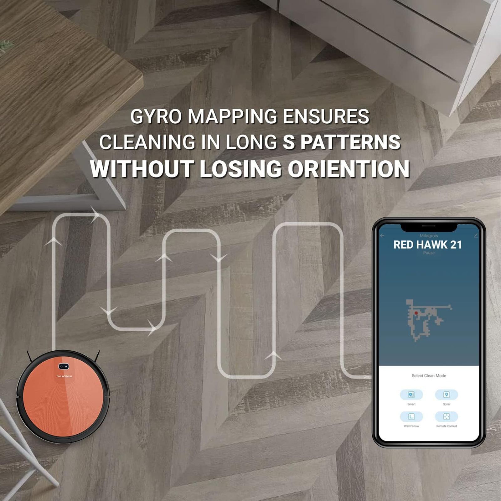 MILAGROW 24 Watts Robotic Vacuum Cleaner (0.6 Litres Tank, Red Hawk-21, Red)_10