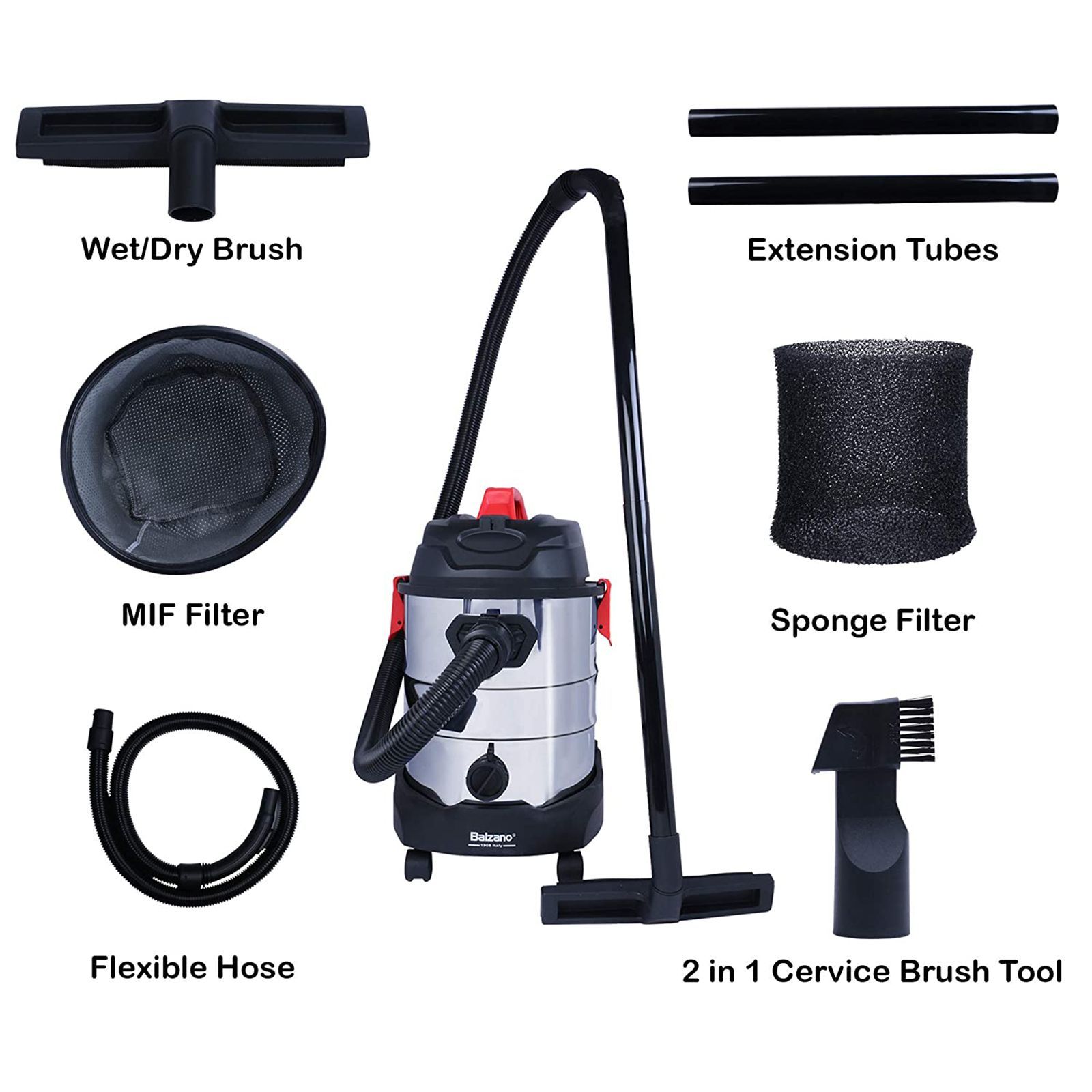 Balzano 1600 Watts Wet and Dry Vacuum Cleaner (25 Litres, K606, Silver)_5