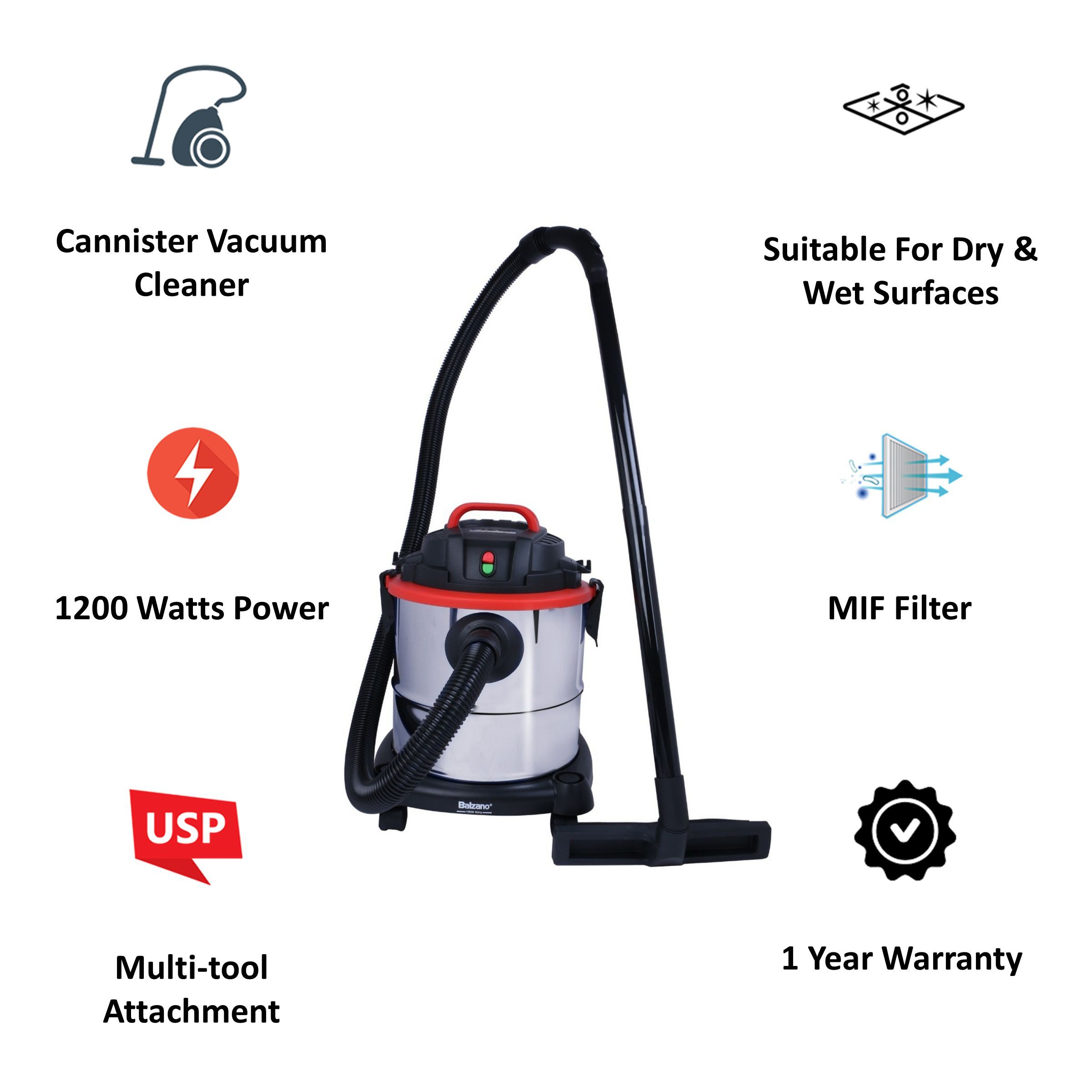 Balzano 1200 Watts Wet and Dry Vacuum Cleaner (20 Litres, K-411F/1200, Silver)_5