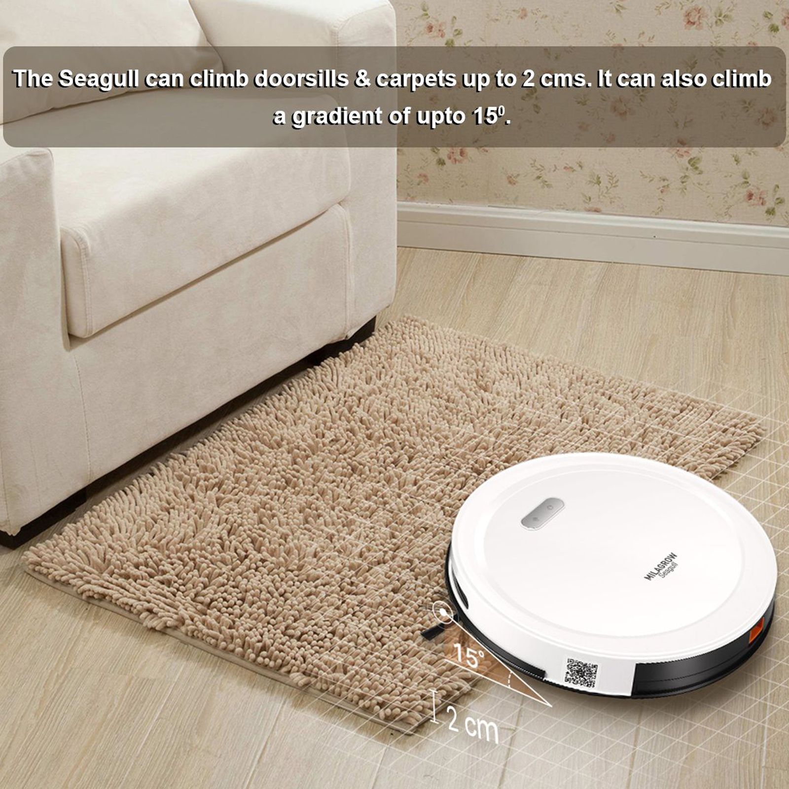 MILAGROW Seagull Prime 30 Watts Robotic Vacuum Cleaner (0.65 Litres Tank, White)_10
