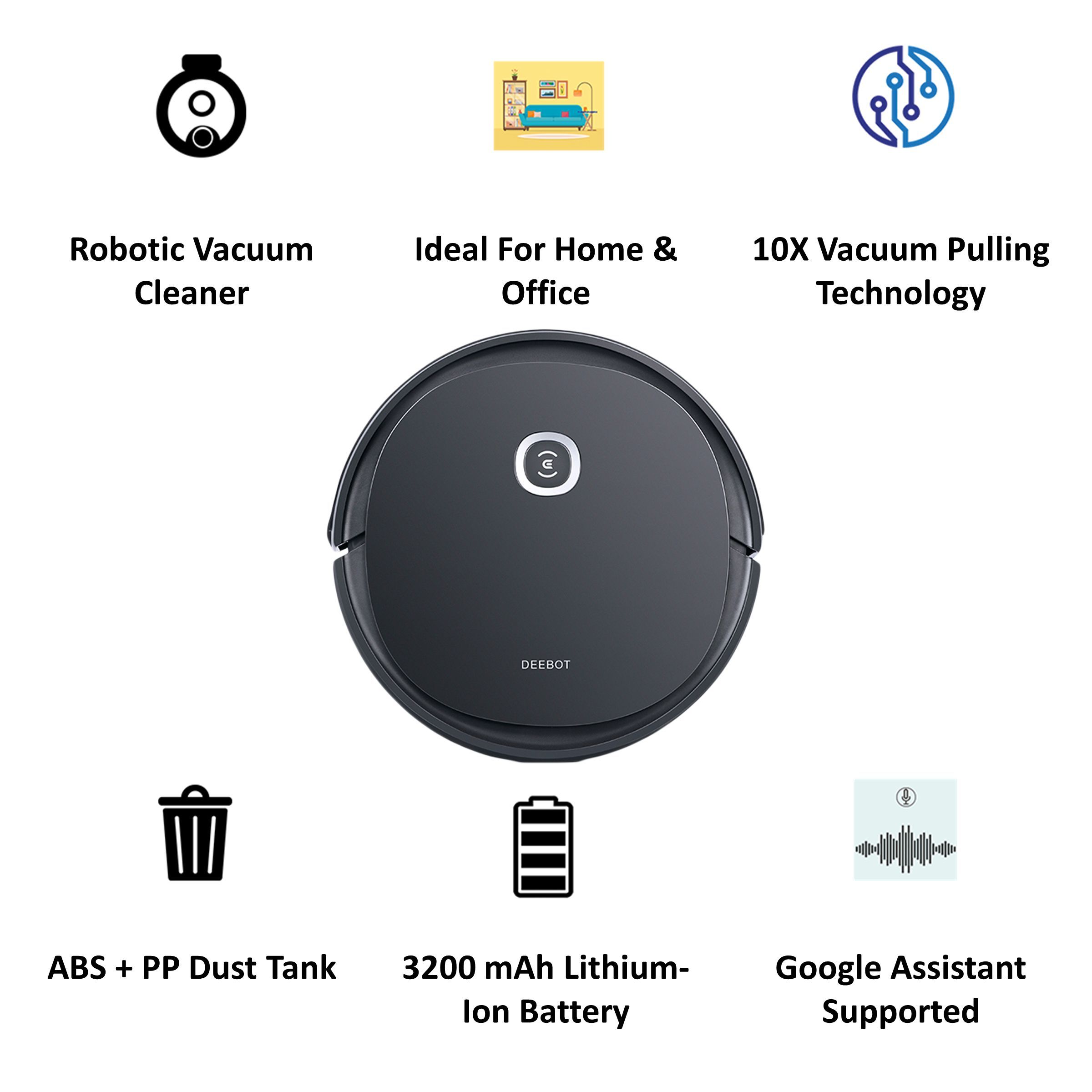 ECOVACS Deebot Ozmo 26 Watts Robotic Vacuum Cleaner (800 ml Dust Tank, U2PRO, Black)_4