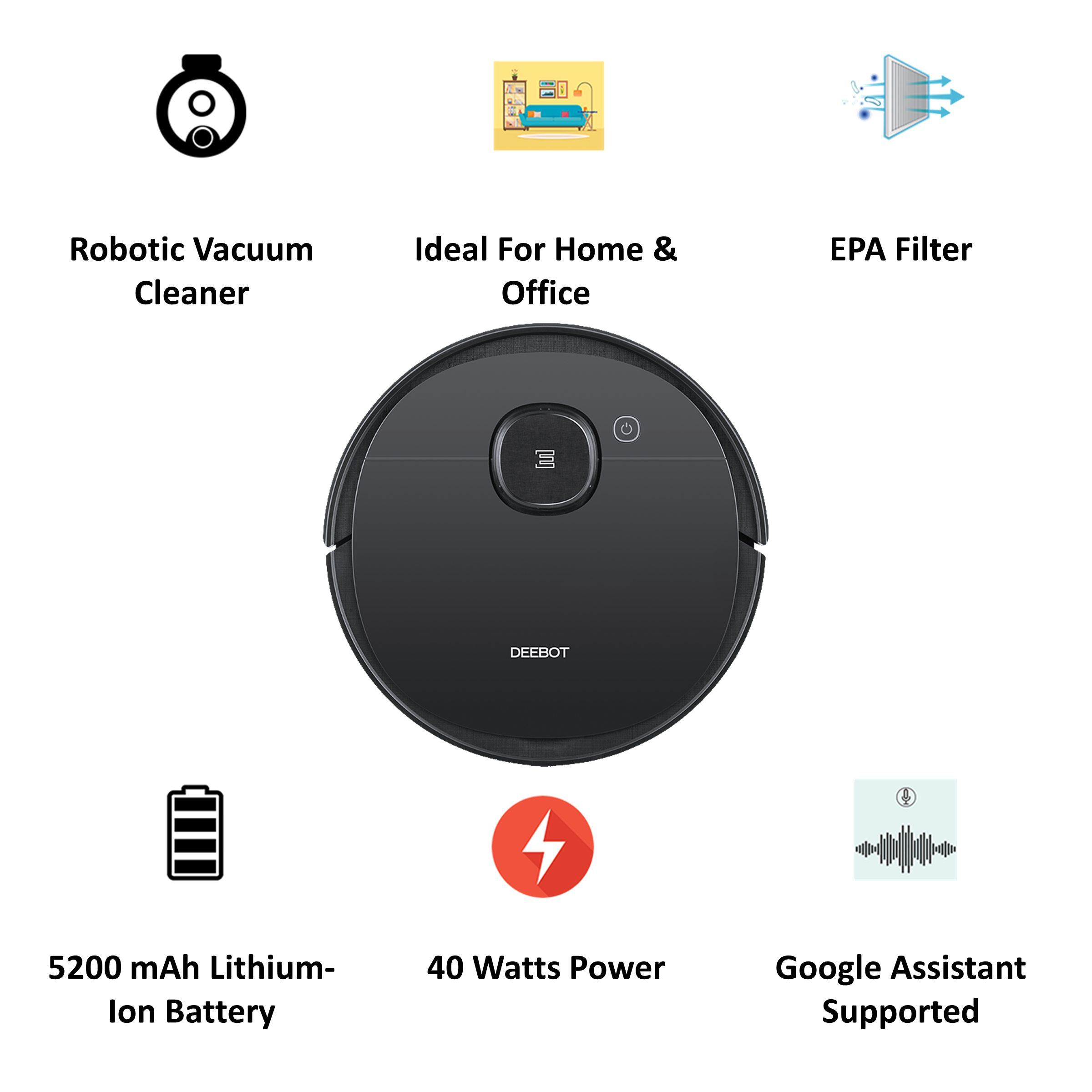 ECOVACS Deebot 40 Watts Robotic Vacuum Cleaner (430 ml, OZMO950, Black) ECOVACS Deebot 40 Watts Robotic Vacuum Cleaner (430 ml, OZMO950, Black)_4