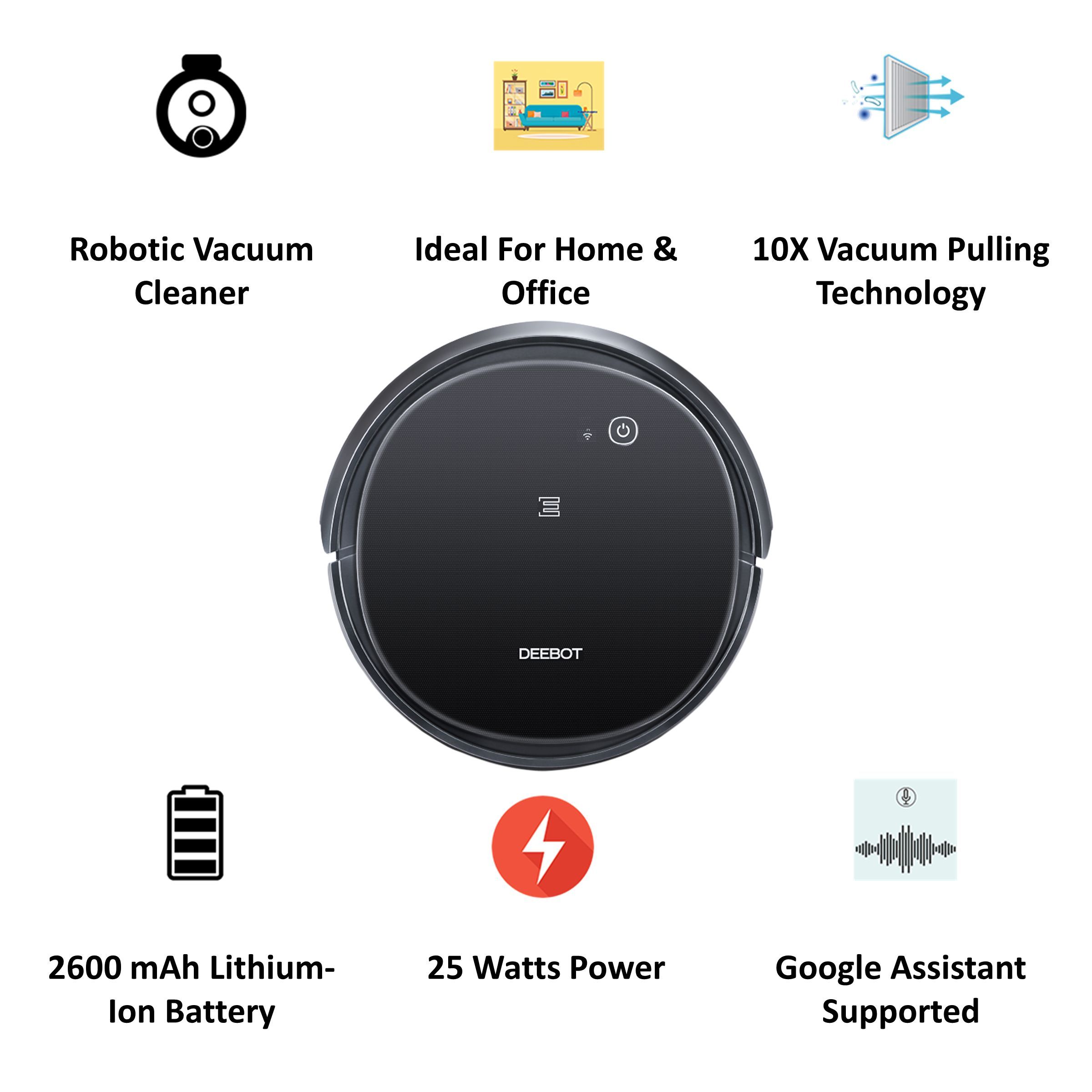 ECOVACS Deebot 25 Watts Robotic Vacuum Cleaner (520 ml, DEEBOT500, Black)_4