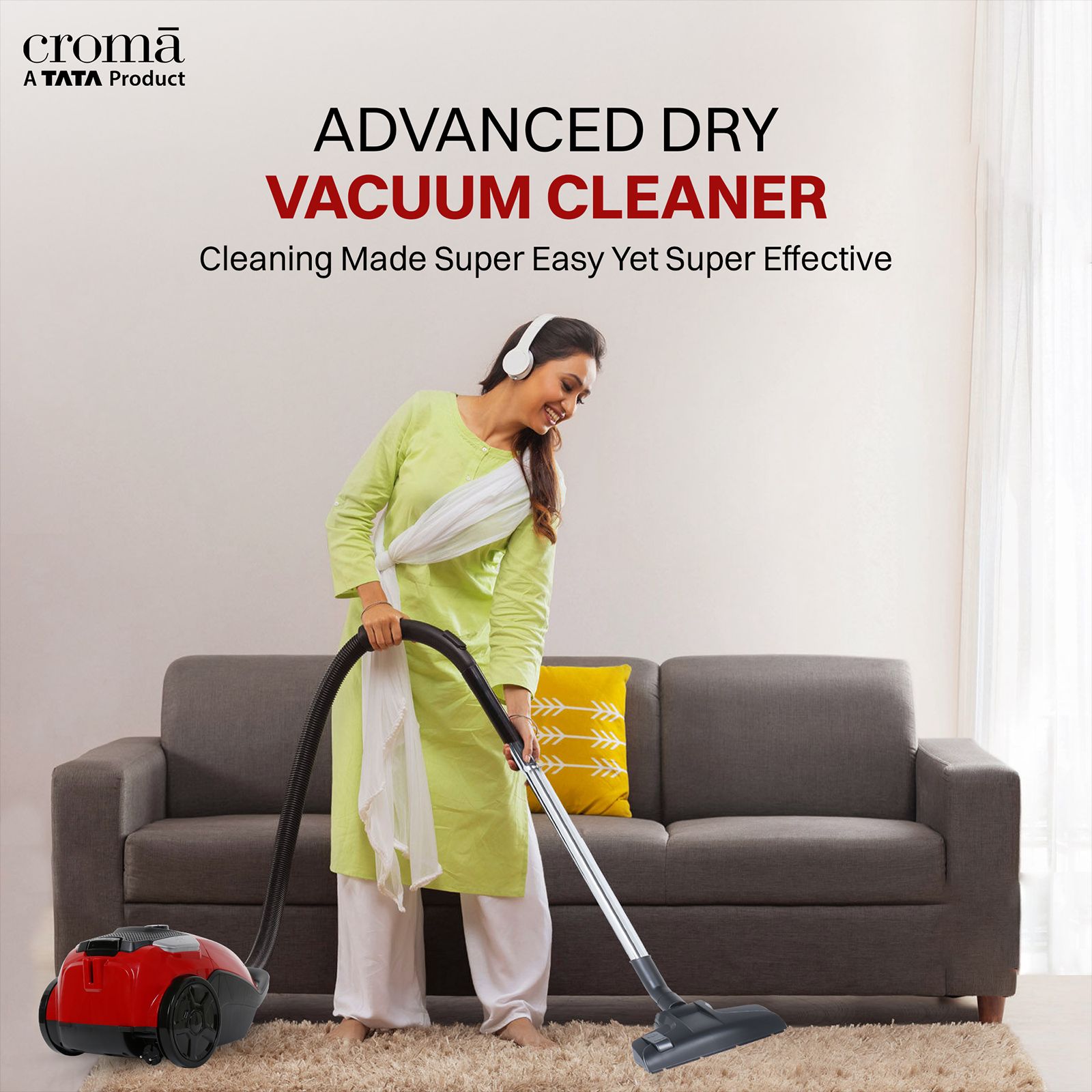 Croma 1600W Dry Vacuum Cleaner with Cyclonic Technology (Reusable Dust Bag, Red) Croma 1600W Dry Vacuum Cleaner with Cyclonic Technology (Reusable Dust Bag, Red)_5
