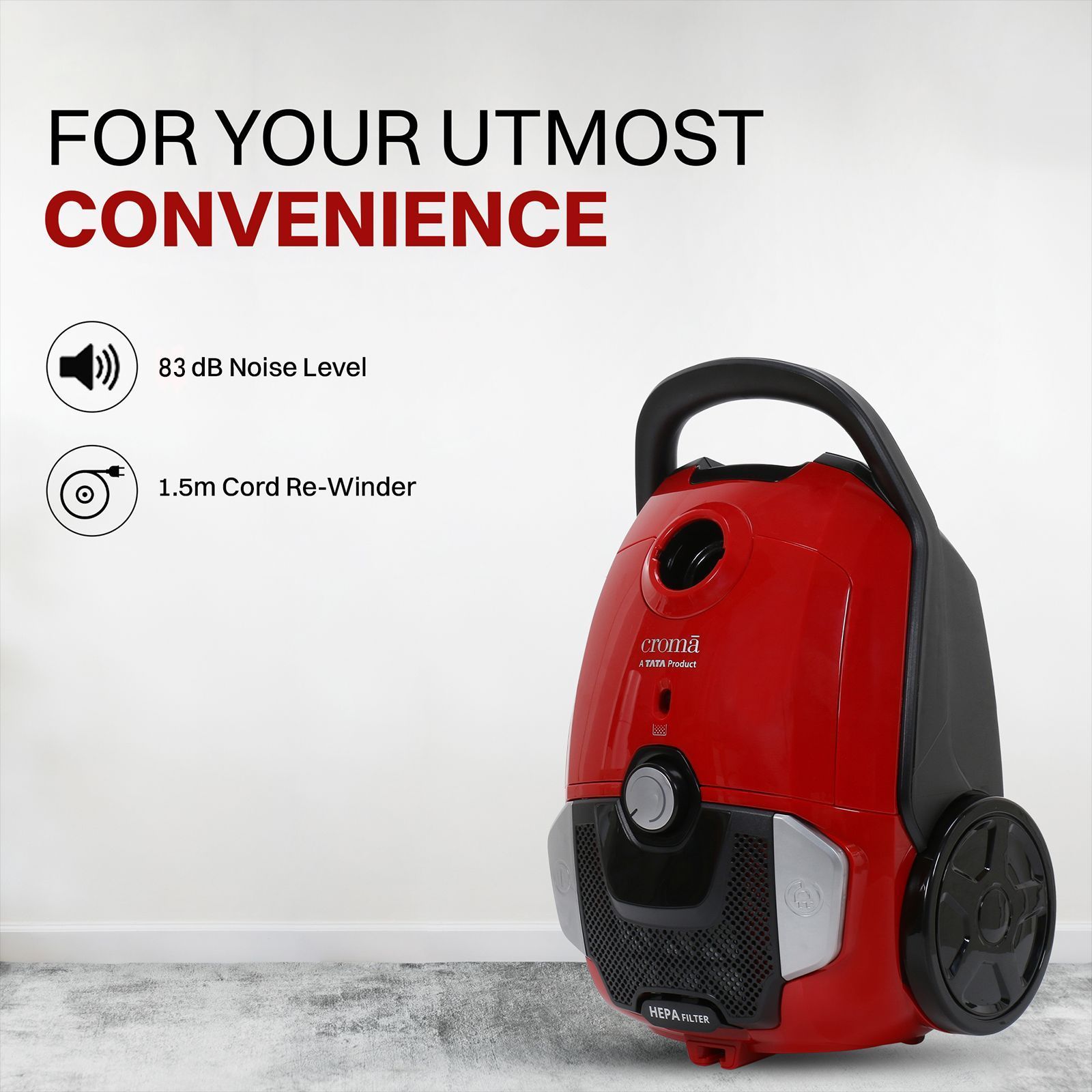 Croma 1600W Dry Vacuum Cleaner with Cyclonic Technology (Reusable Dust Bag, Red) Croma 1600W Dry Vacuum Cleaner with Cyclonic Technology (Reusable Dust Bag, Red)_8