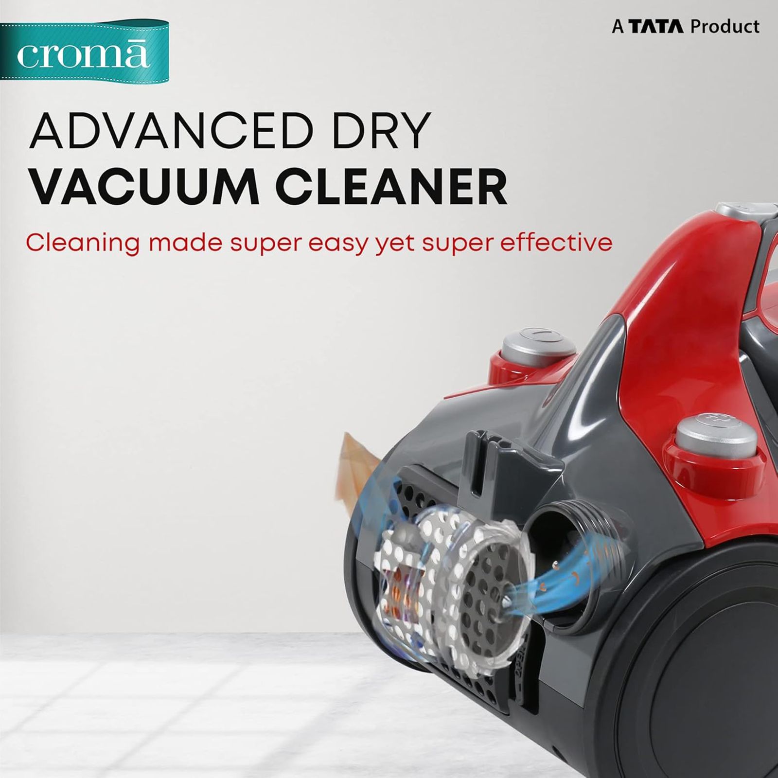 Croma 1200W Dry Vacuum Cleaner with Cyclonic Technology (Noise Free Cleaning, Red)_10