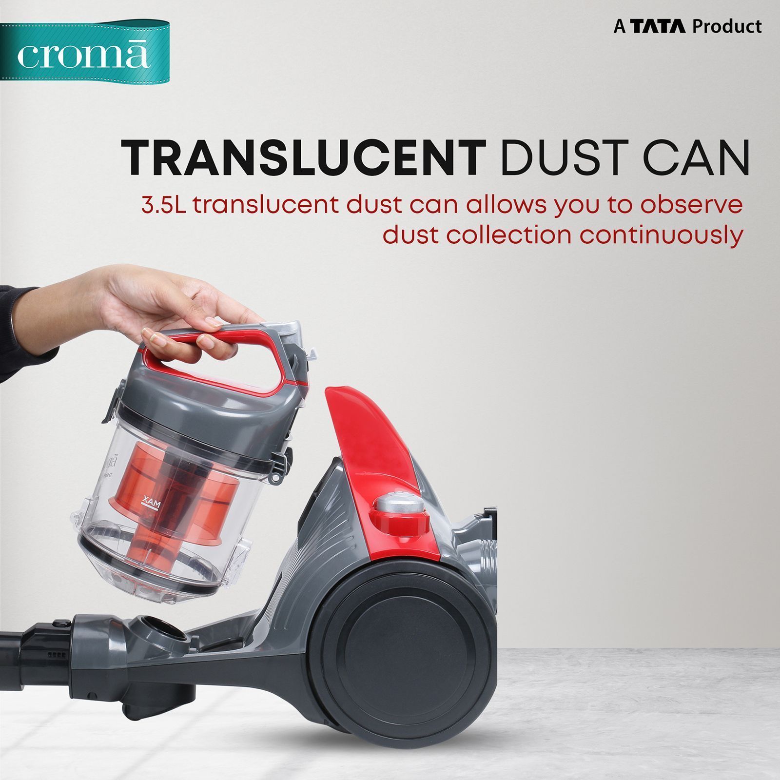 Croma 1200W Dry Vacuum Cleaner with Cyclonic Technology (Noise Free Cleaning, Red)_7