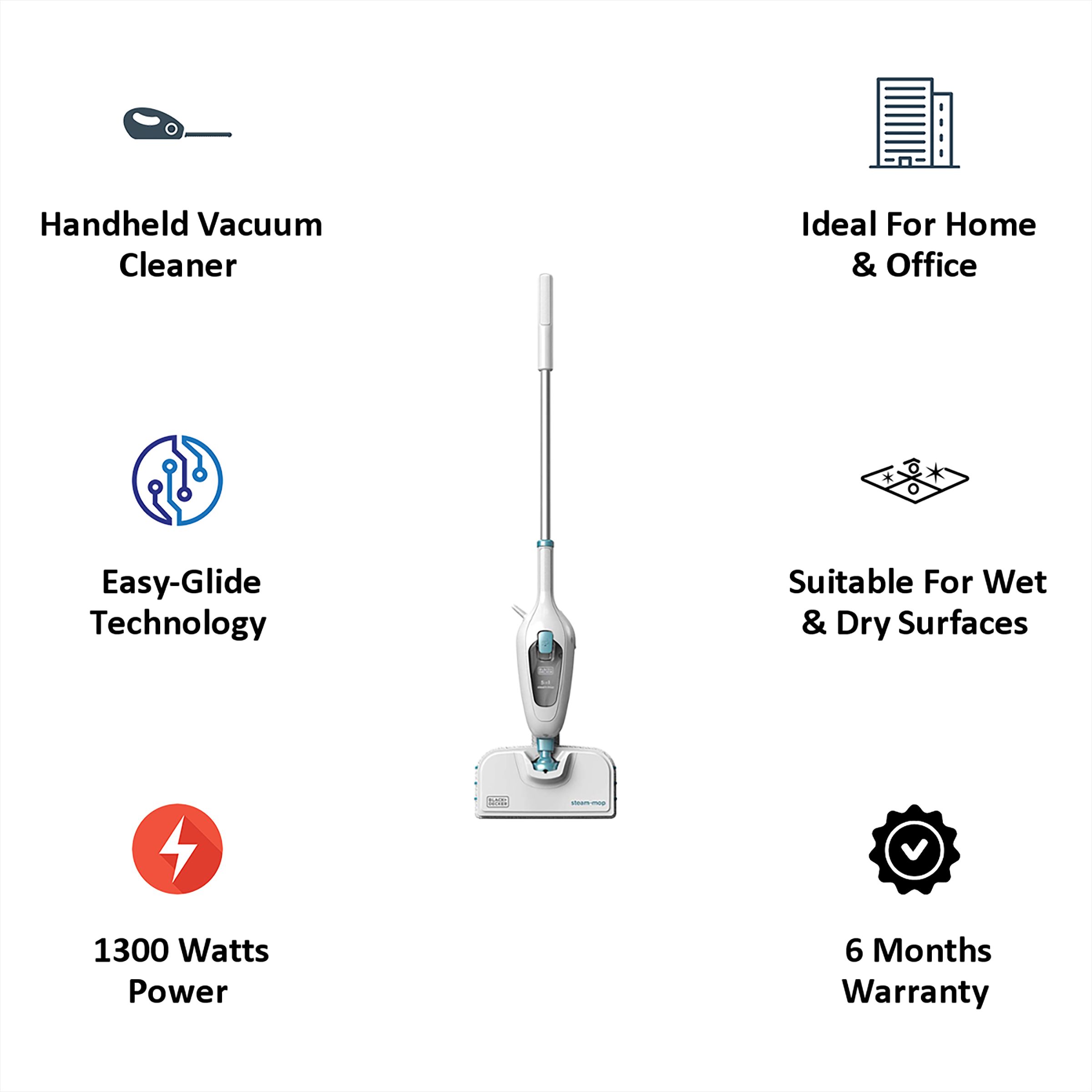 BLACK+DECKER 1300 Watts Steam Mop (FSMH13E5-QS, White) BLACK+DECKER 1300 Watts Steam Mop (FSMH13E5-QS, White)_4