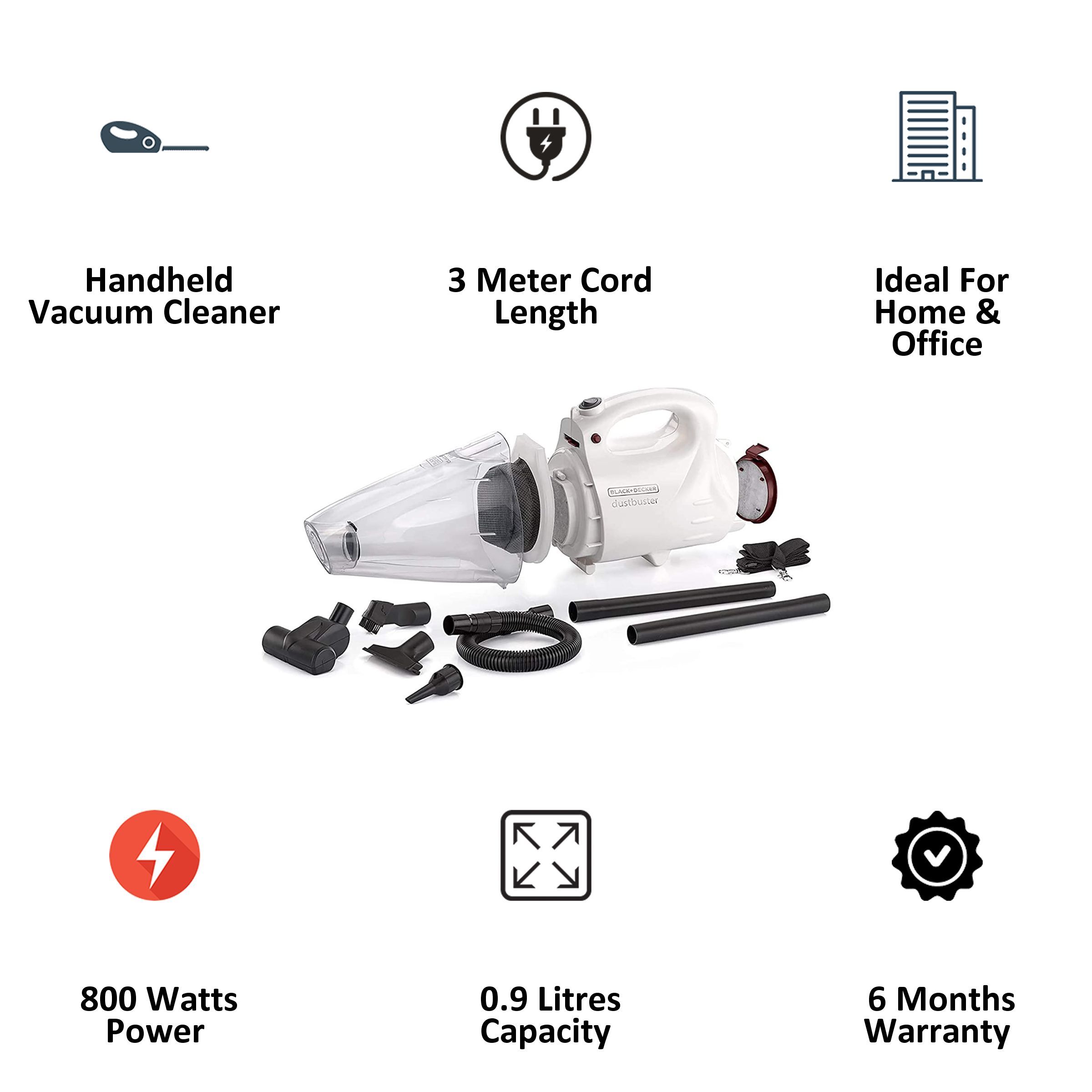 BLACK+DECKER Dustbuster 800 Watts Handheld Vacuum Cleaner (VH802-IN, White)_5
