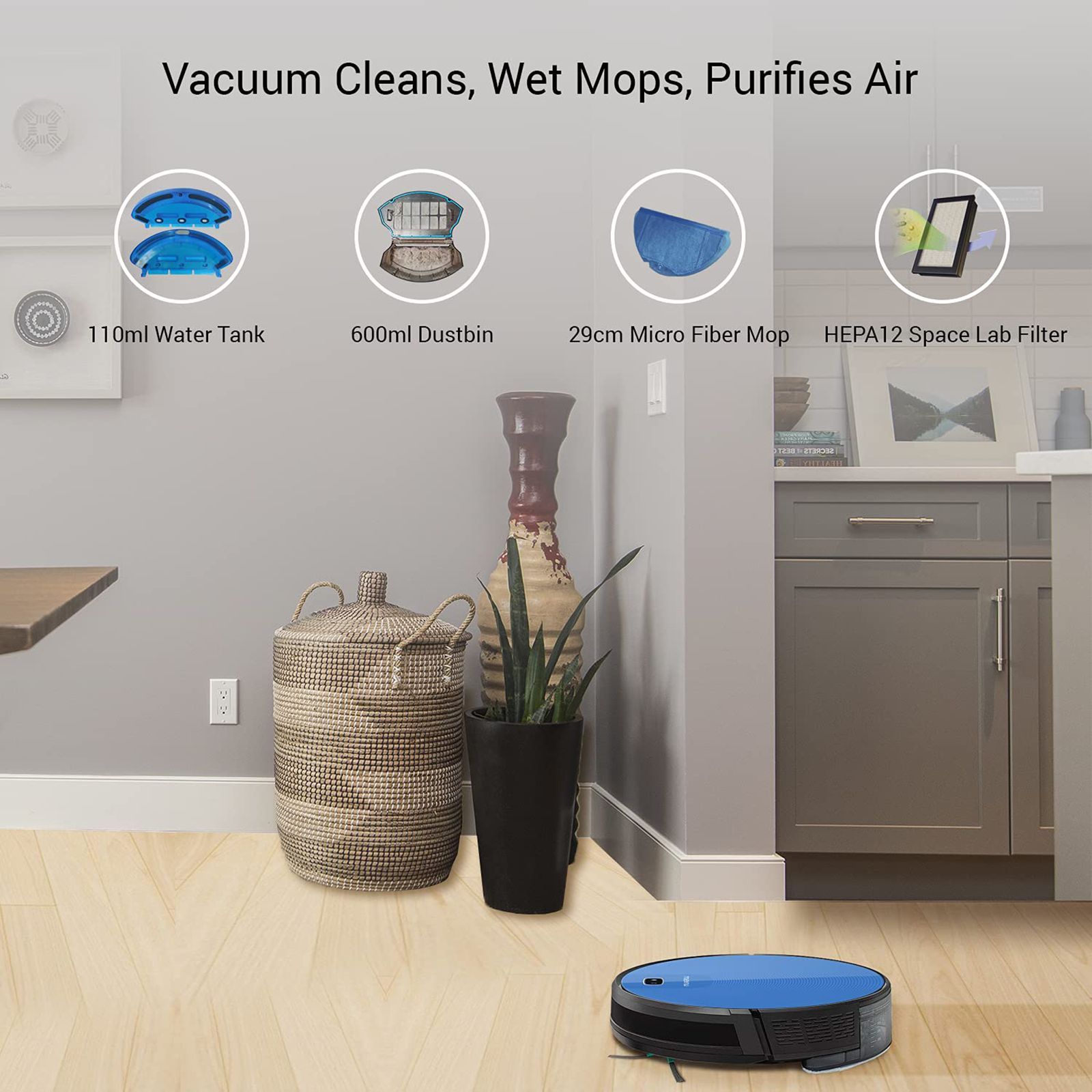 MILAGROW 24 Watts Robotic Vacuum Cleaner (0.6 Litres Tank, Bluebee)_5