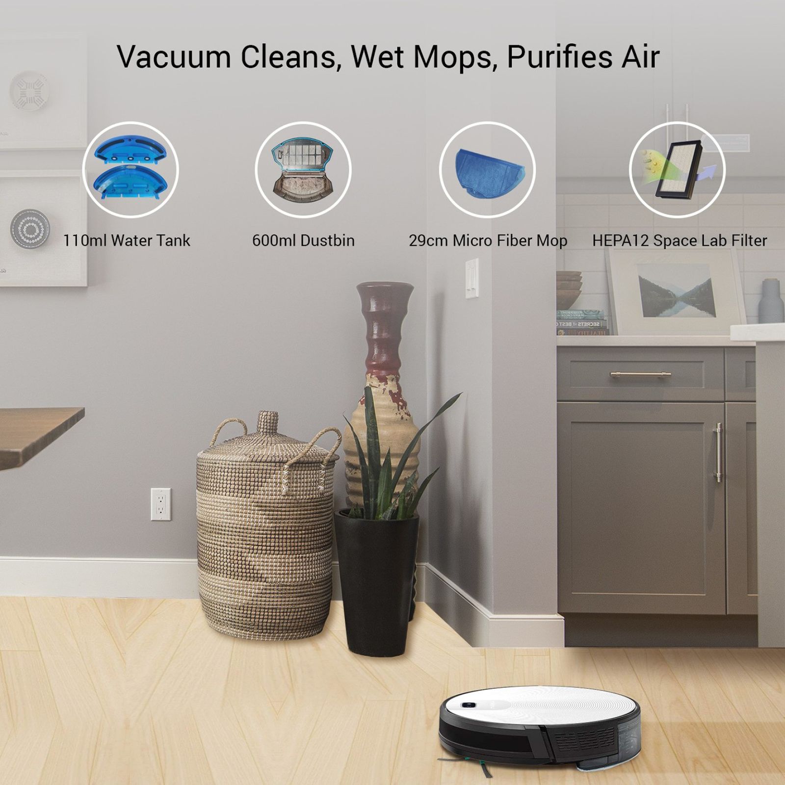 MILAGROW 24 Watts Robotic Vacuum Cleaner (0.6 Litres Tank, Silverfox)_4