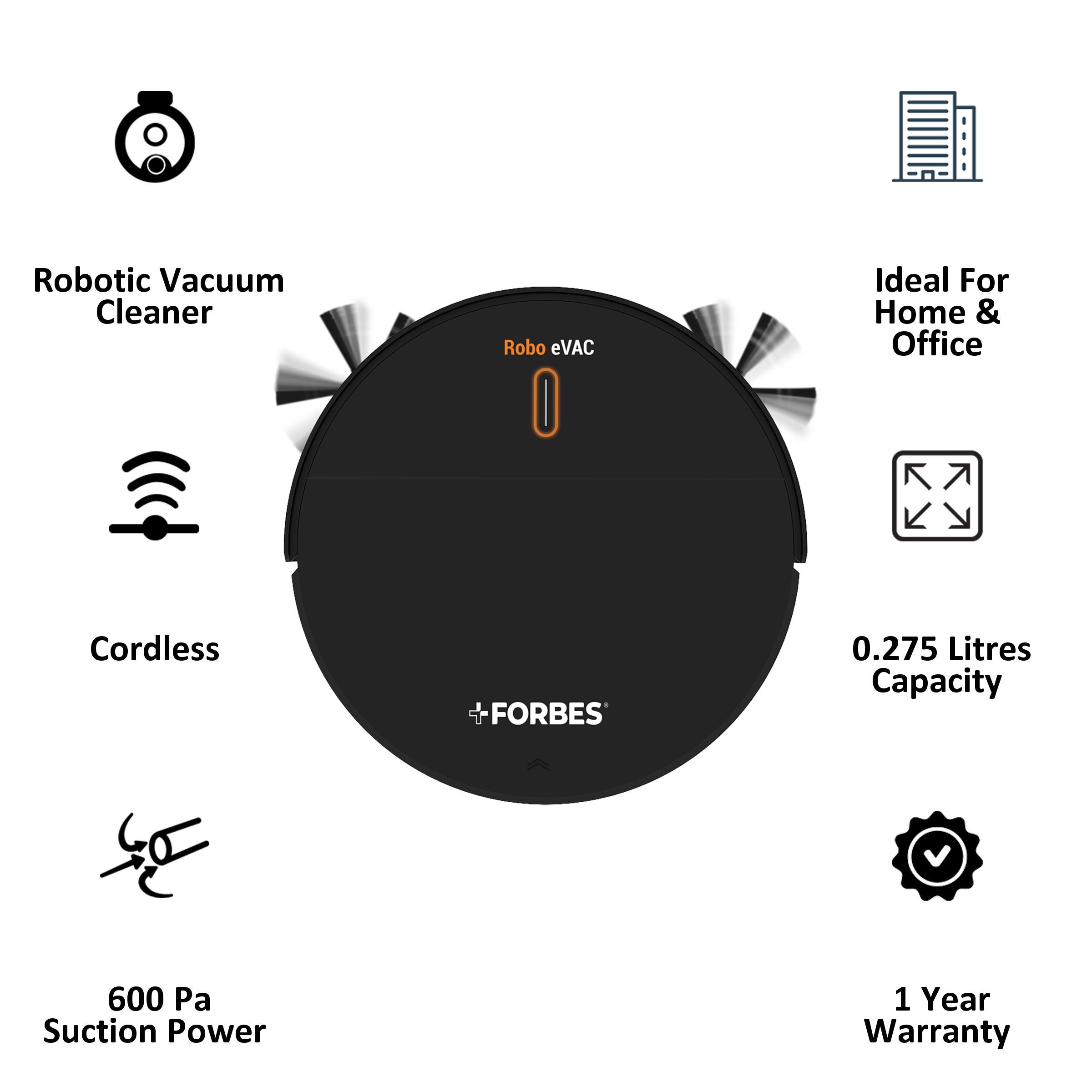 EUREKA FORBES Robo eVac 15 Watts Robotic Vacuum Cleaner (0.275 Litres Tank, GFCDFRBEV00000, Black)_3