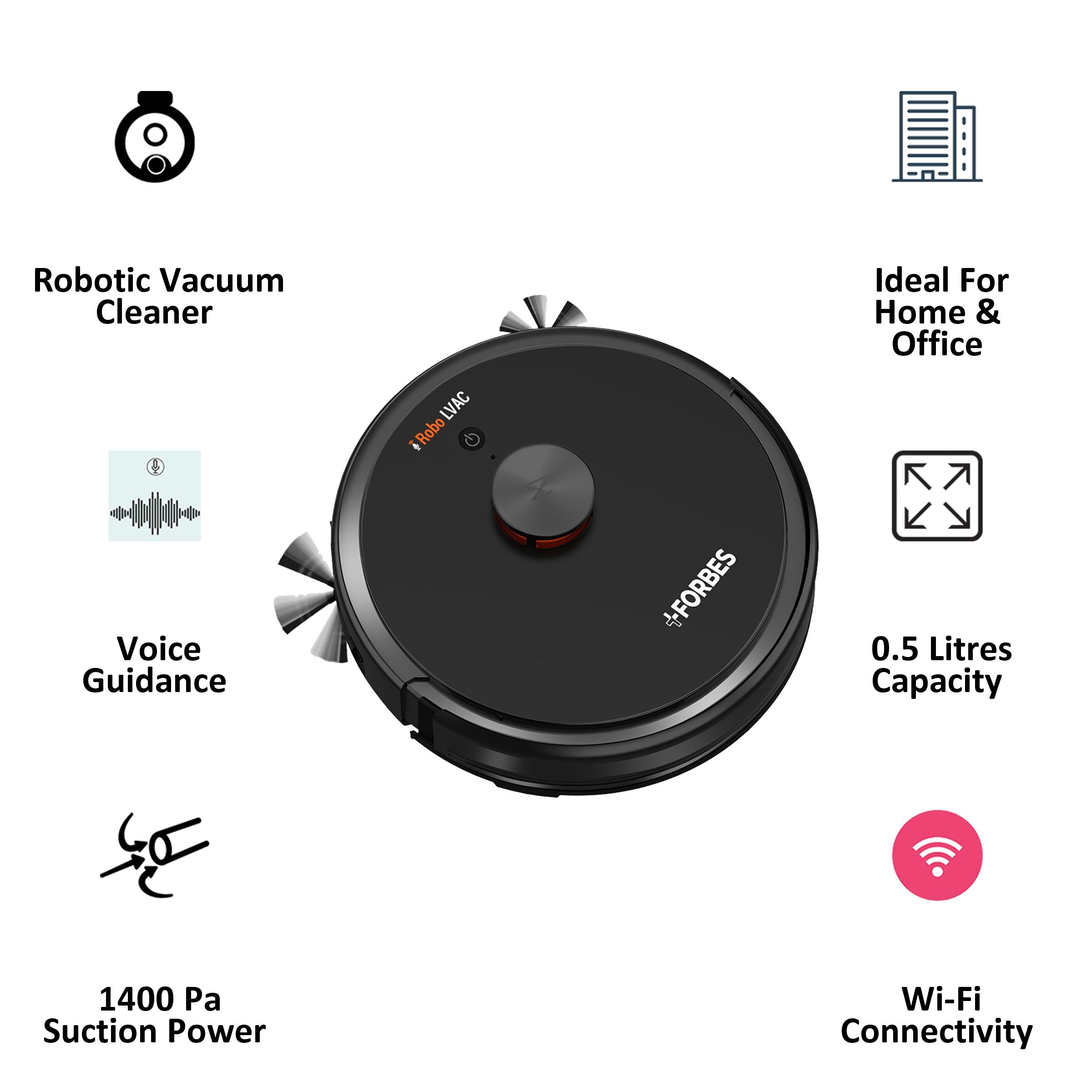 EUREKA FORBES Robo Lvac Voice 20 Watts Robotic Vacuum Cleaner (0.5 Litres Tank, GFCDFRLVV00000, Black)_4
