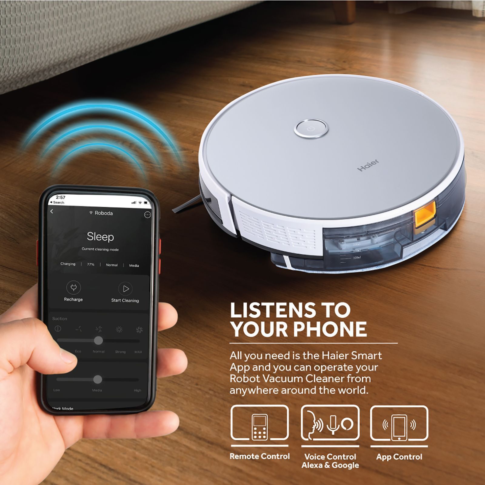 Haier Smart Robotic Vacuum Cleaner & Mop with Wi-Fi Connectivity (Alexa & Google Assistant, Silver)_5