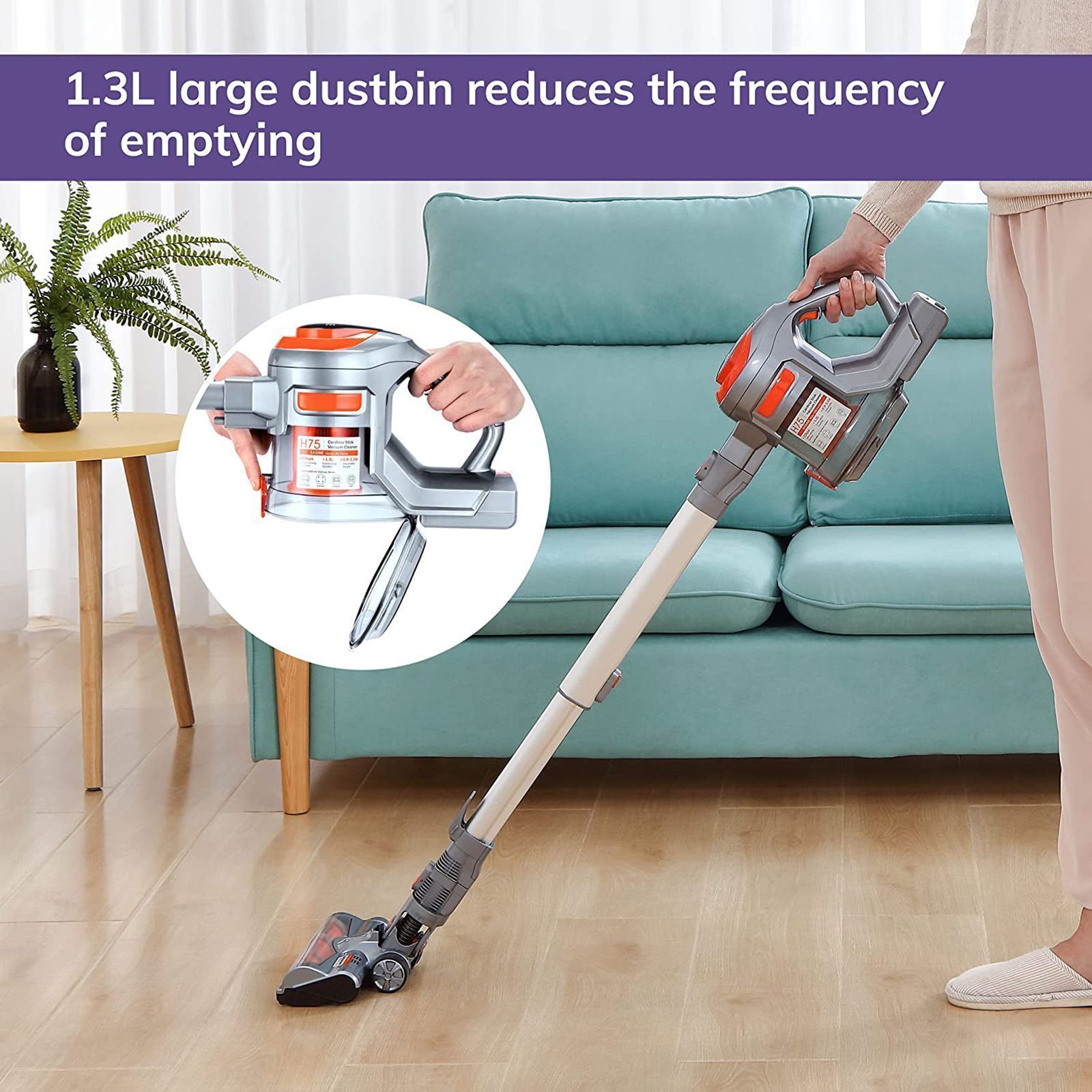 ILIFE Easine Stick Portable Vacuum Cleaner (1.3L Tank, H75, Grey)_8