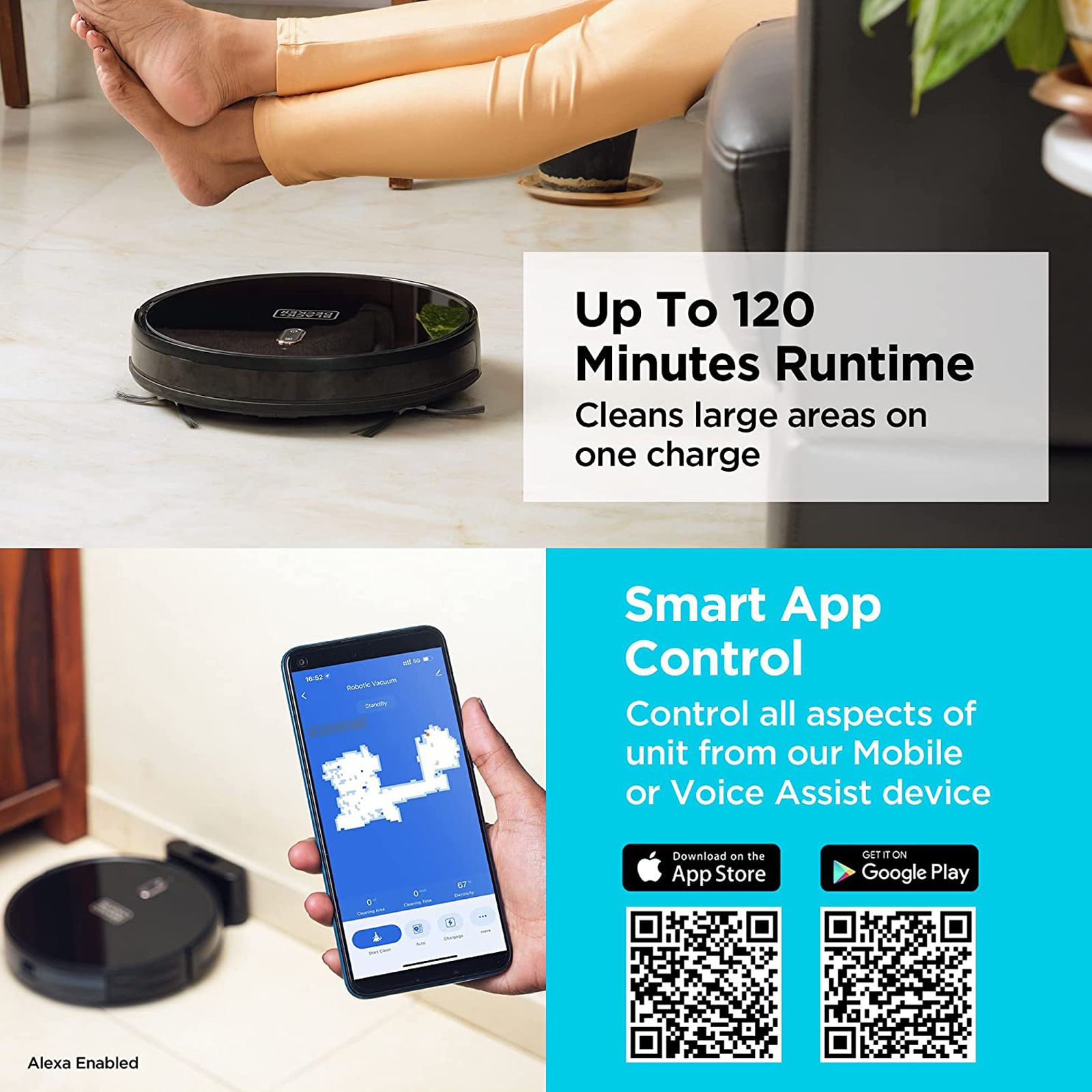 BLACK+DECKER Robotic Vacuum Cleaner (500ml Dust Tank, BRVA425B00-IN, Black)_7