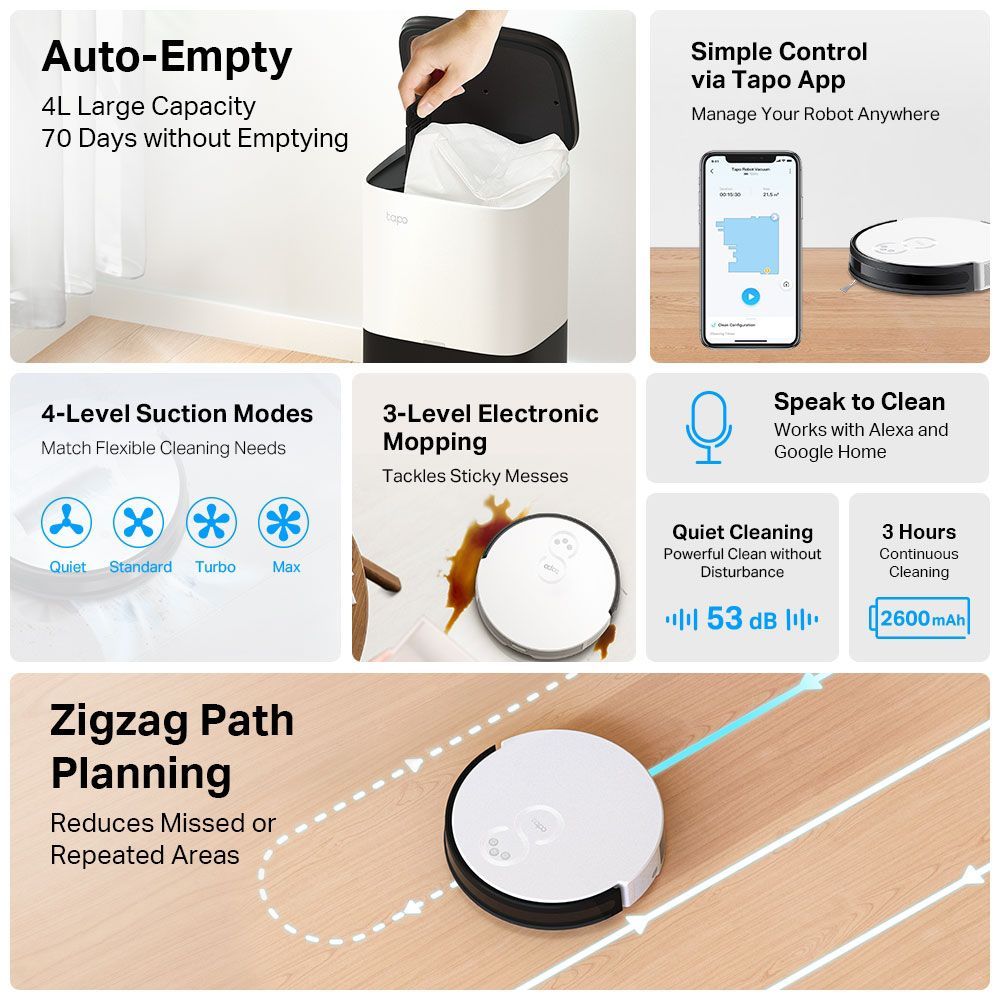 tp-link Tapo RV10 Plus Robotic Vacuum Cleaner & Mop with Wi-Fi Connectivity (Alexa & Google Assistant, White)_5