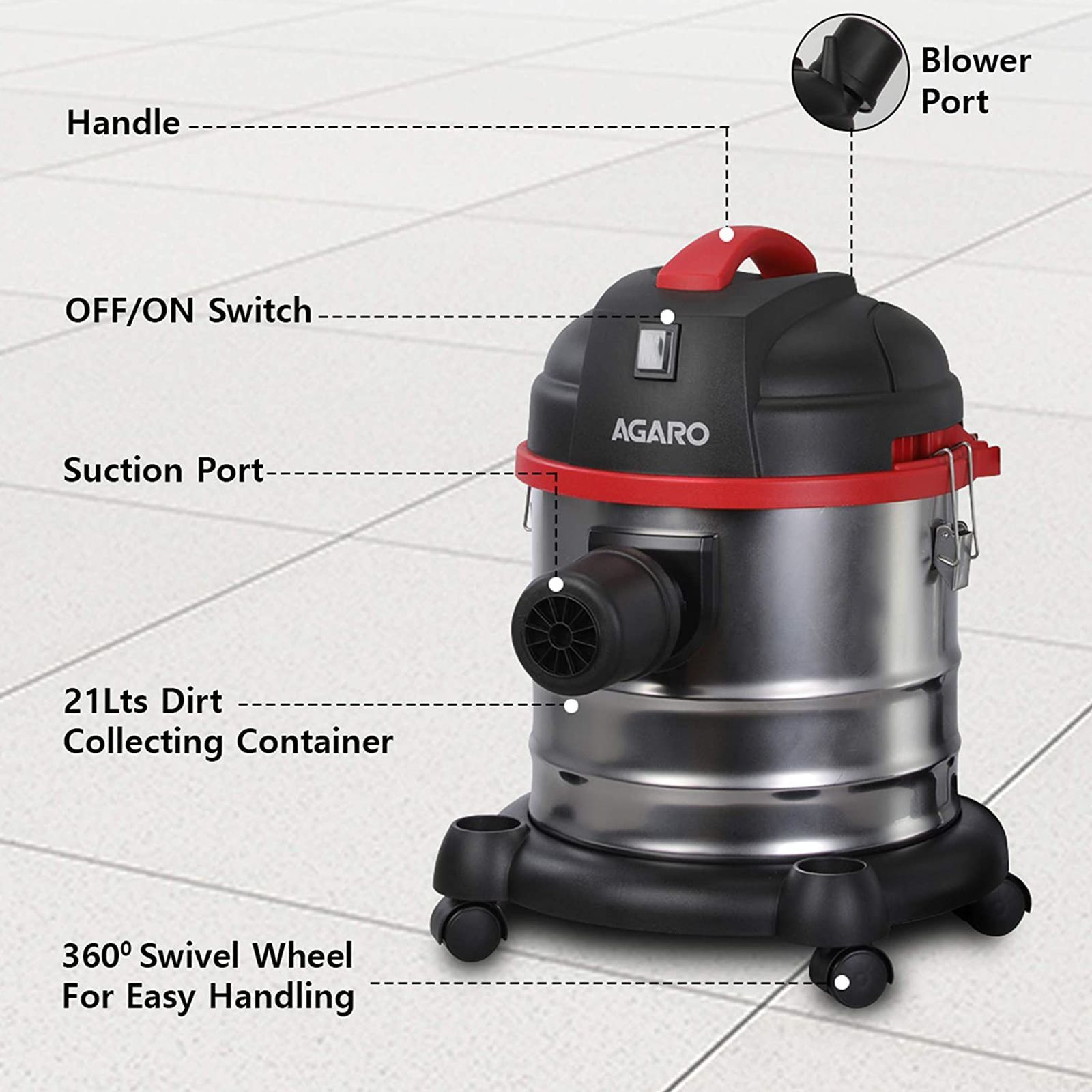 AGARO Ace 1600W Wet & Dry Vacuum Cleaner with Blower Function (2-in-1, Black) AGARO Ace 1600W Wet & Dry Vacuum Cleaner with Blower Function (2-in-1, Black)_2