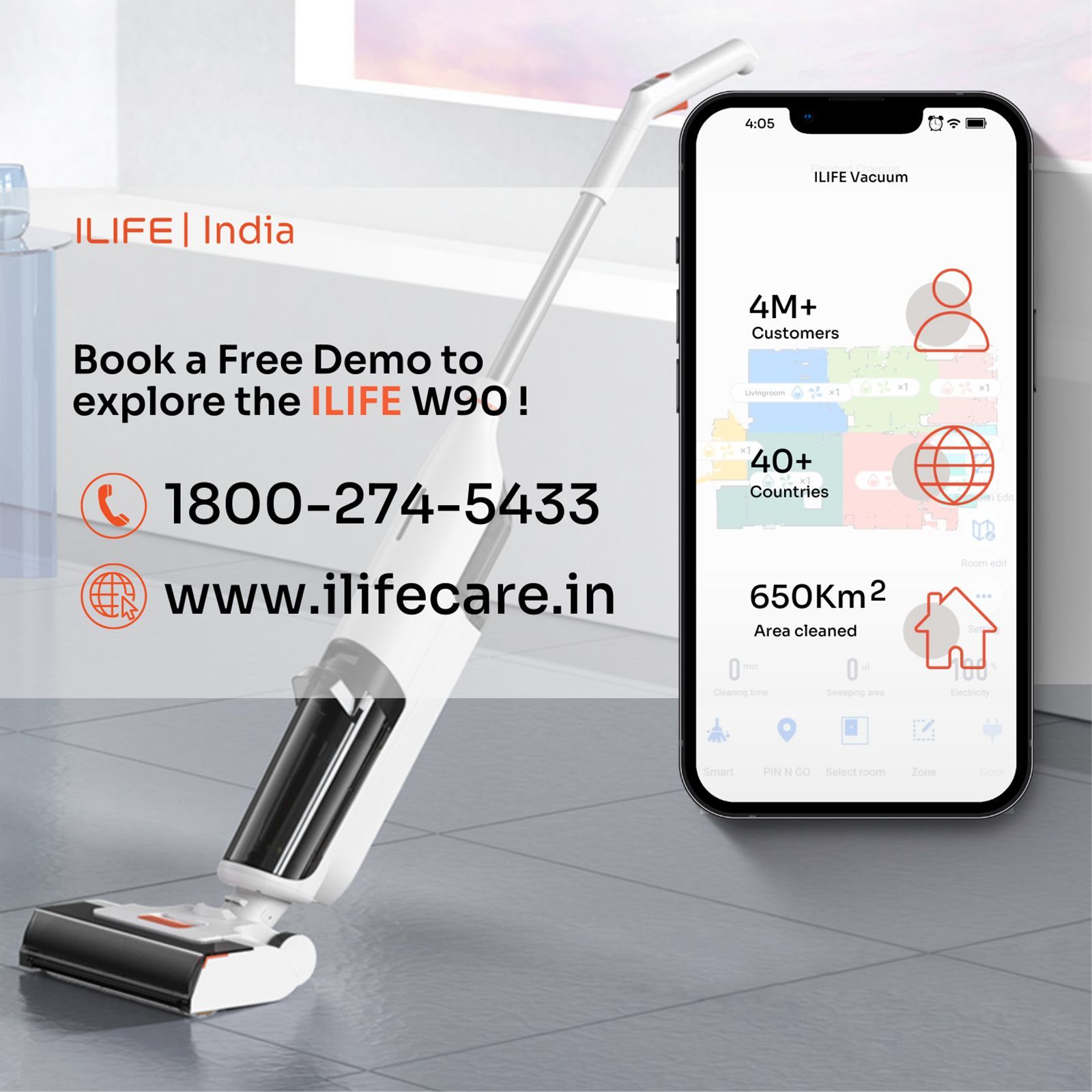 ILIFE W90 150W Cordless Wet & Dry Vacuum Cleaner with Smart Voice & Light Reminder (3-in-1 Cleaning System, White) ILIFE W90 150W Cordless Wet & Dry Vacuum Cleaner with Smart Voice & Light Reminder (3-in-1 Cleaning System, White)_7