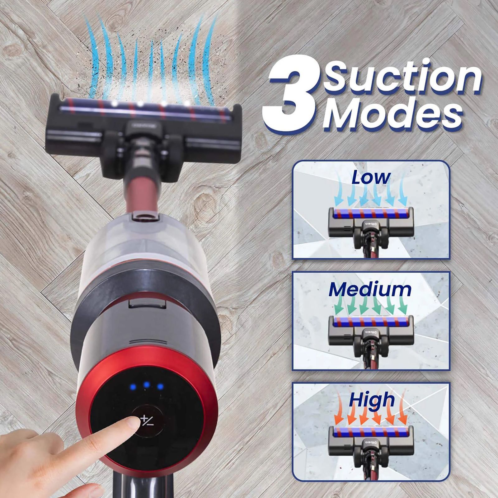 AGARO Supreme 400W Cordless Dry Vacuum Cleaner with DC Motor (3 Adjustable Suction Modes, Red)_5