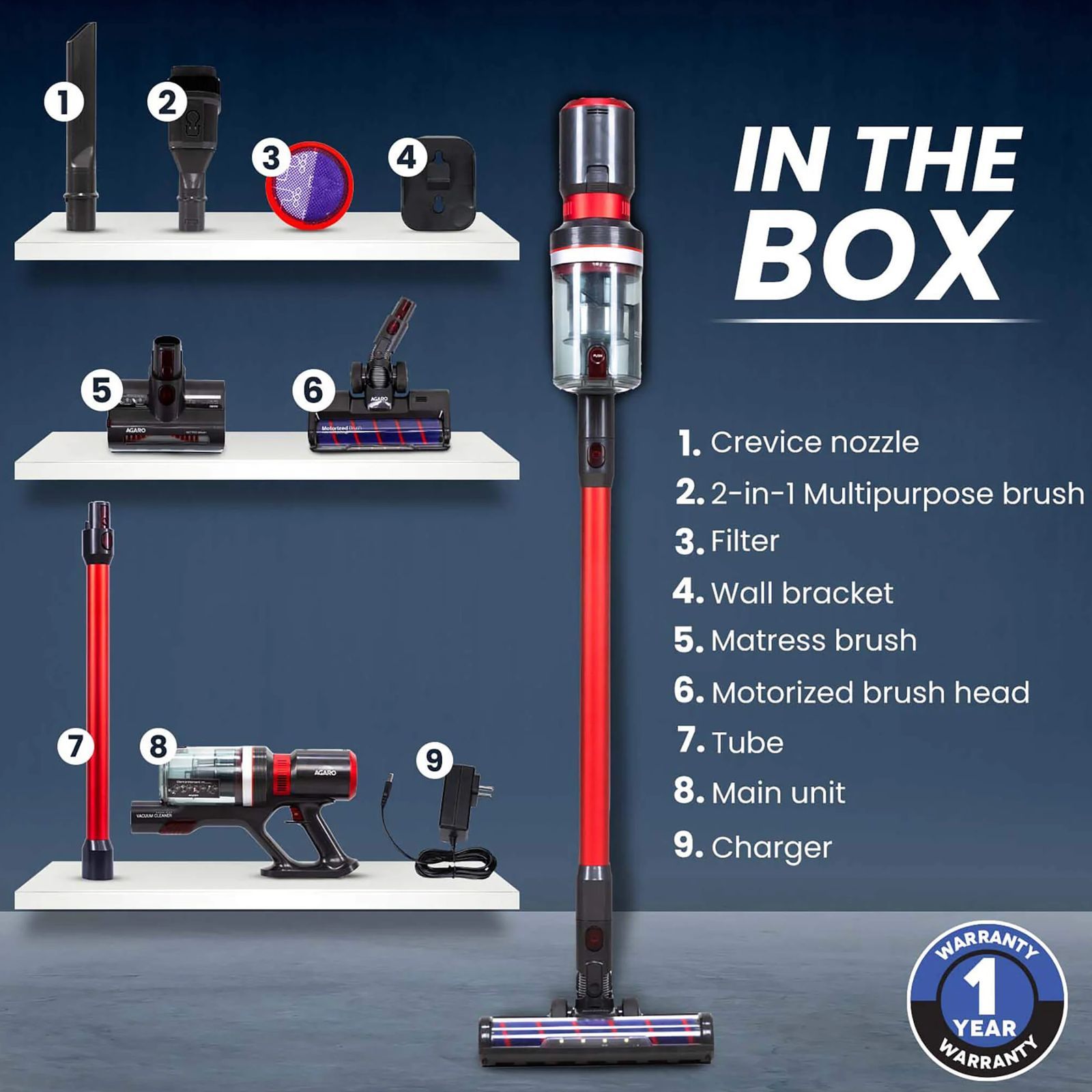 AGARO Supreme 400W Cordless Dry Vacuum Cleaner with DC Motor (3 Adjustable Suction Modes, Red)_2