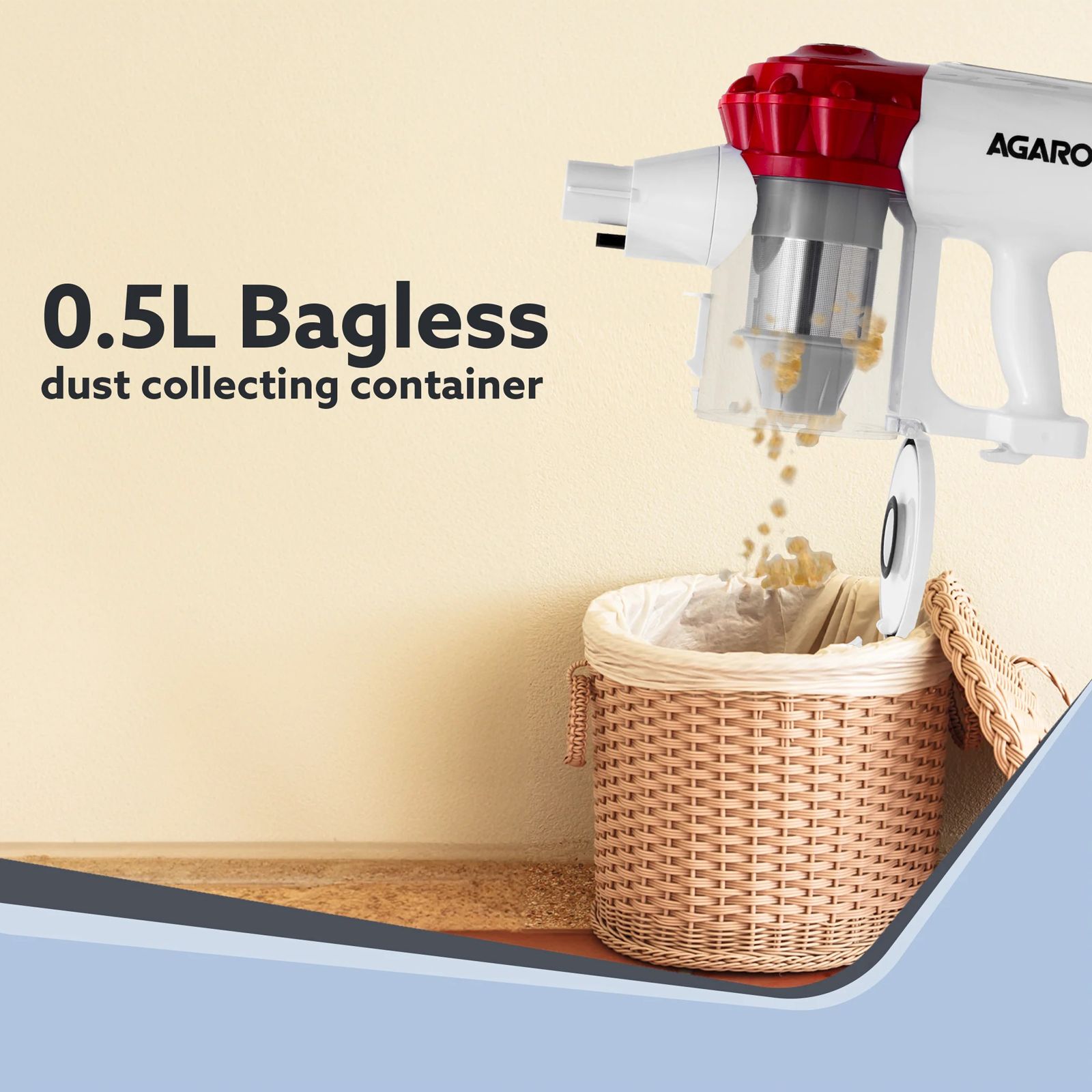 AGARO Regency 110W Cordless Dry Vacuum Cleaner with Cyclonic Suction (2200 mAh Battery, White & Red)_4
