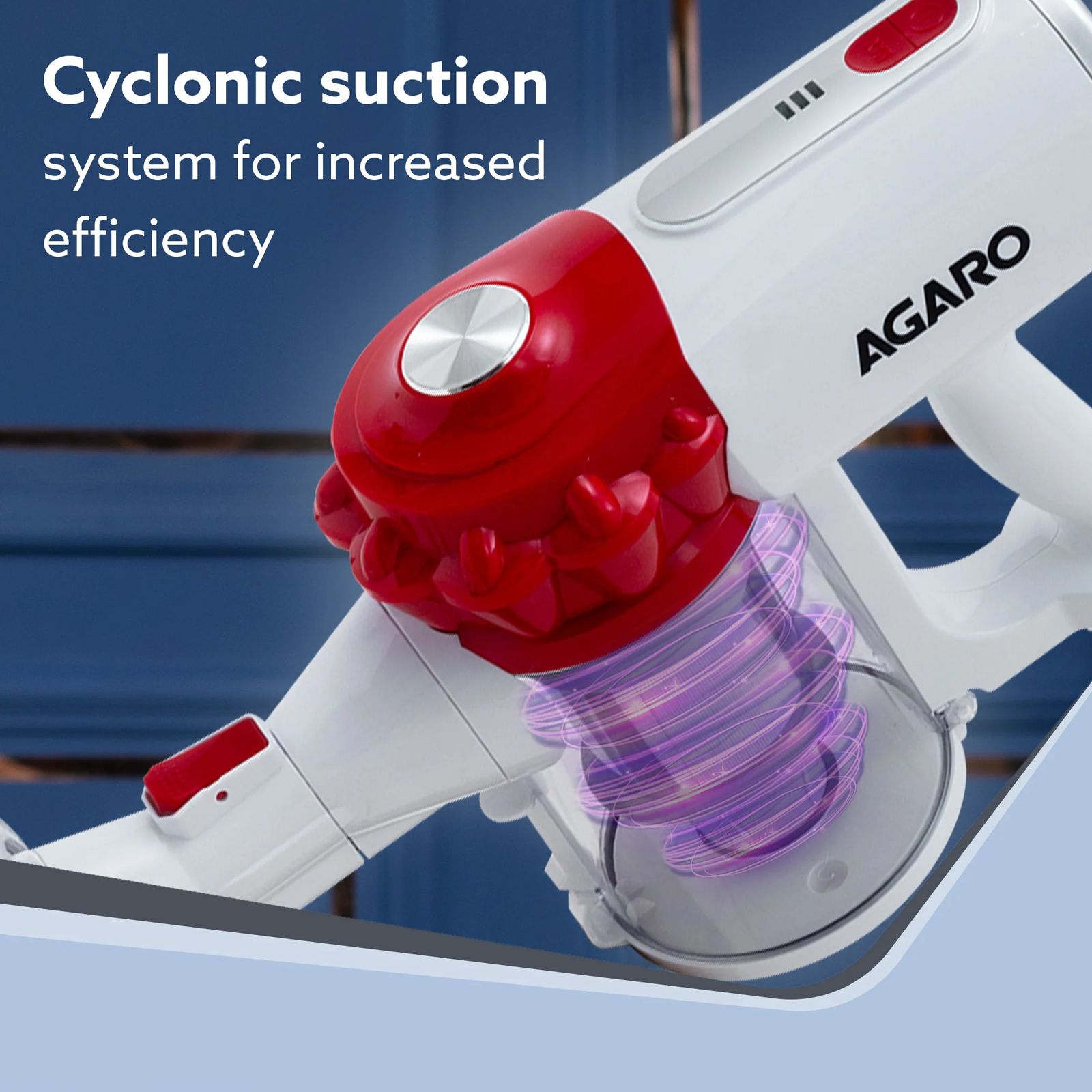 AGARO Regency 110W Cordless Dry Vacuum Cleaner with Cyclonic Suction (2200 mAh Battery, White & Red)_2
